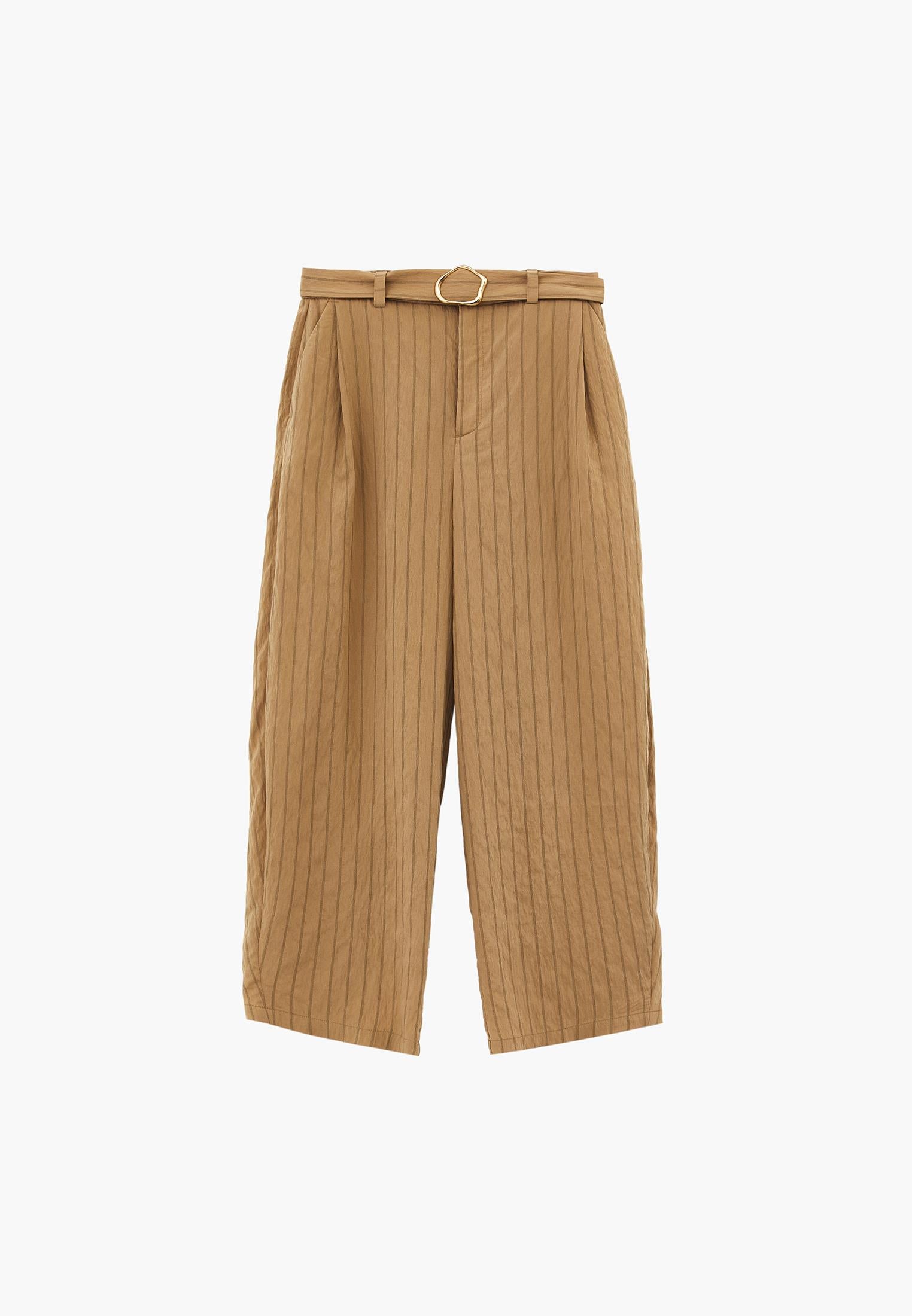 High Waist Belted Striped Barrel Leg Pants - LARK STRIPE