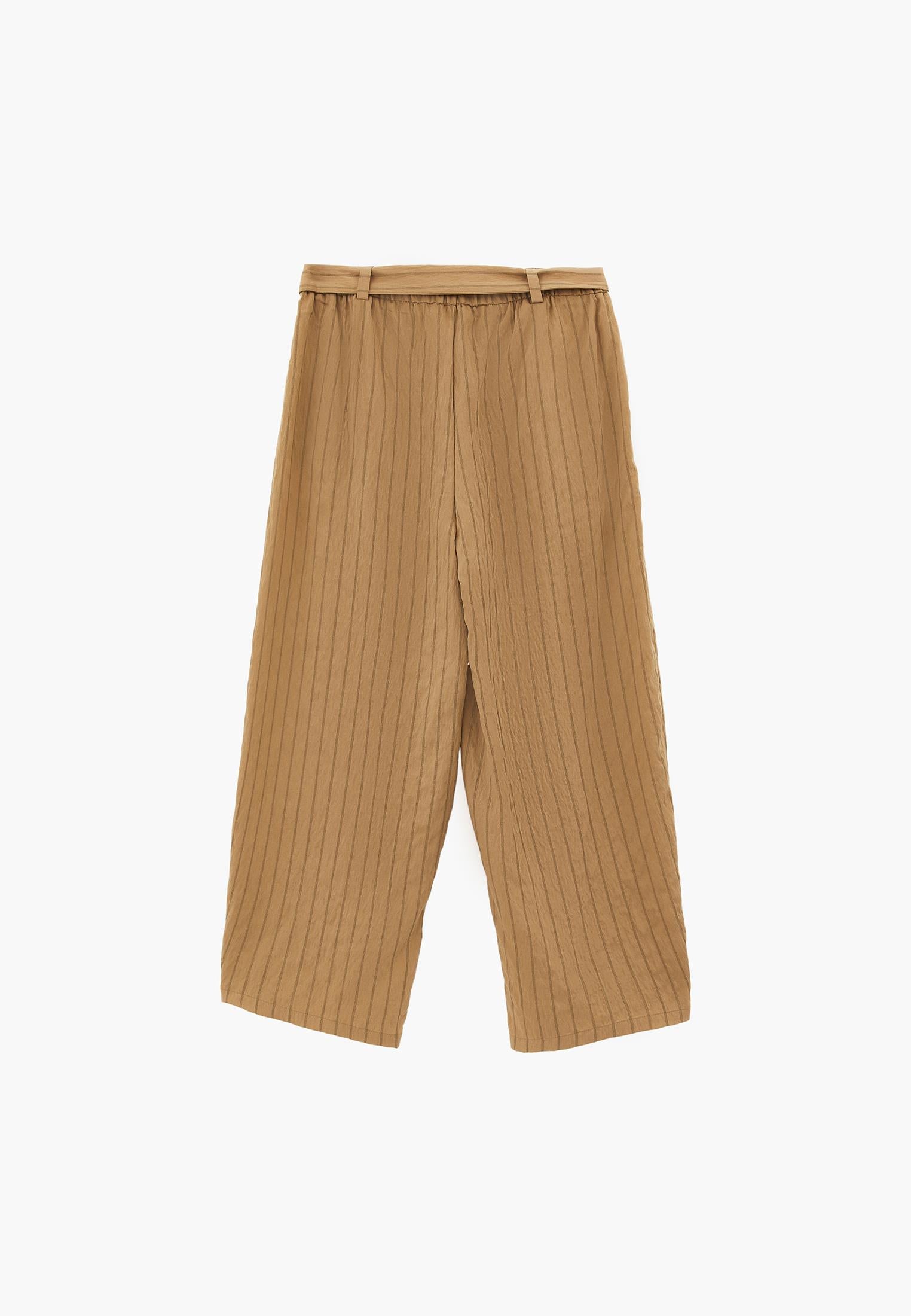 High Waist Belted Striped Barrel Leg Pants - LARK STRIPE