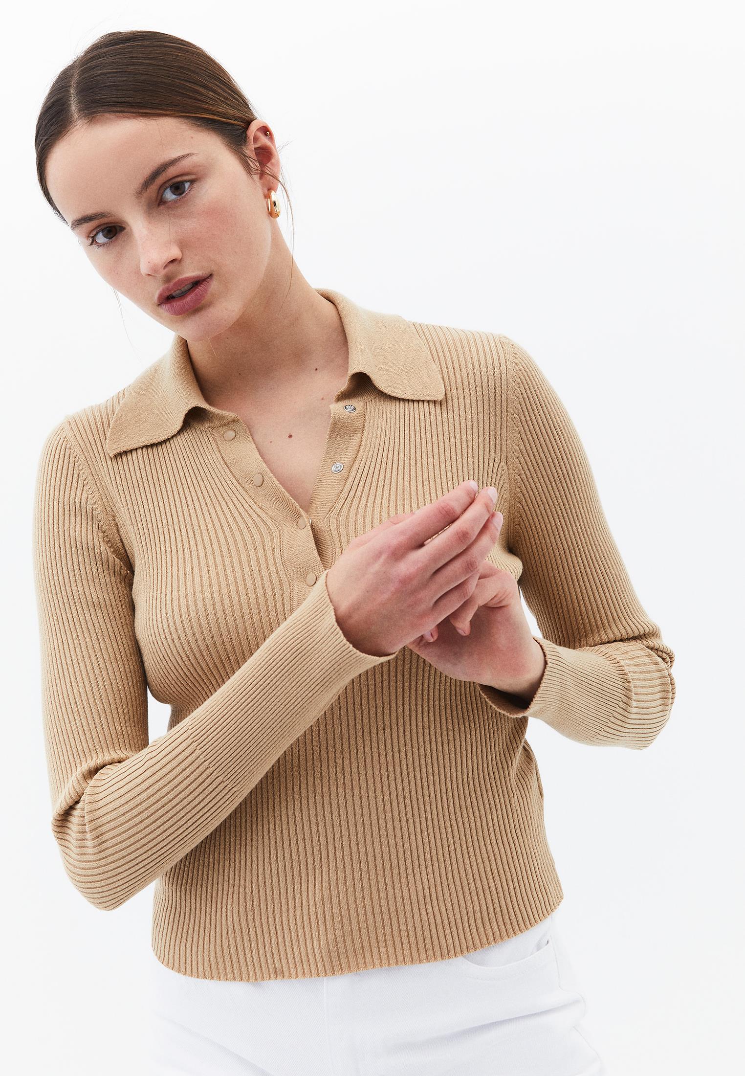 Polo Collar Raglan Sleeve Long Sleeve Sweater - LARK