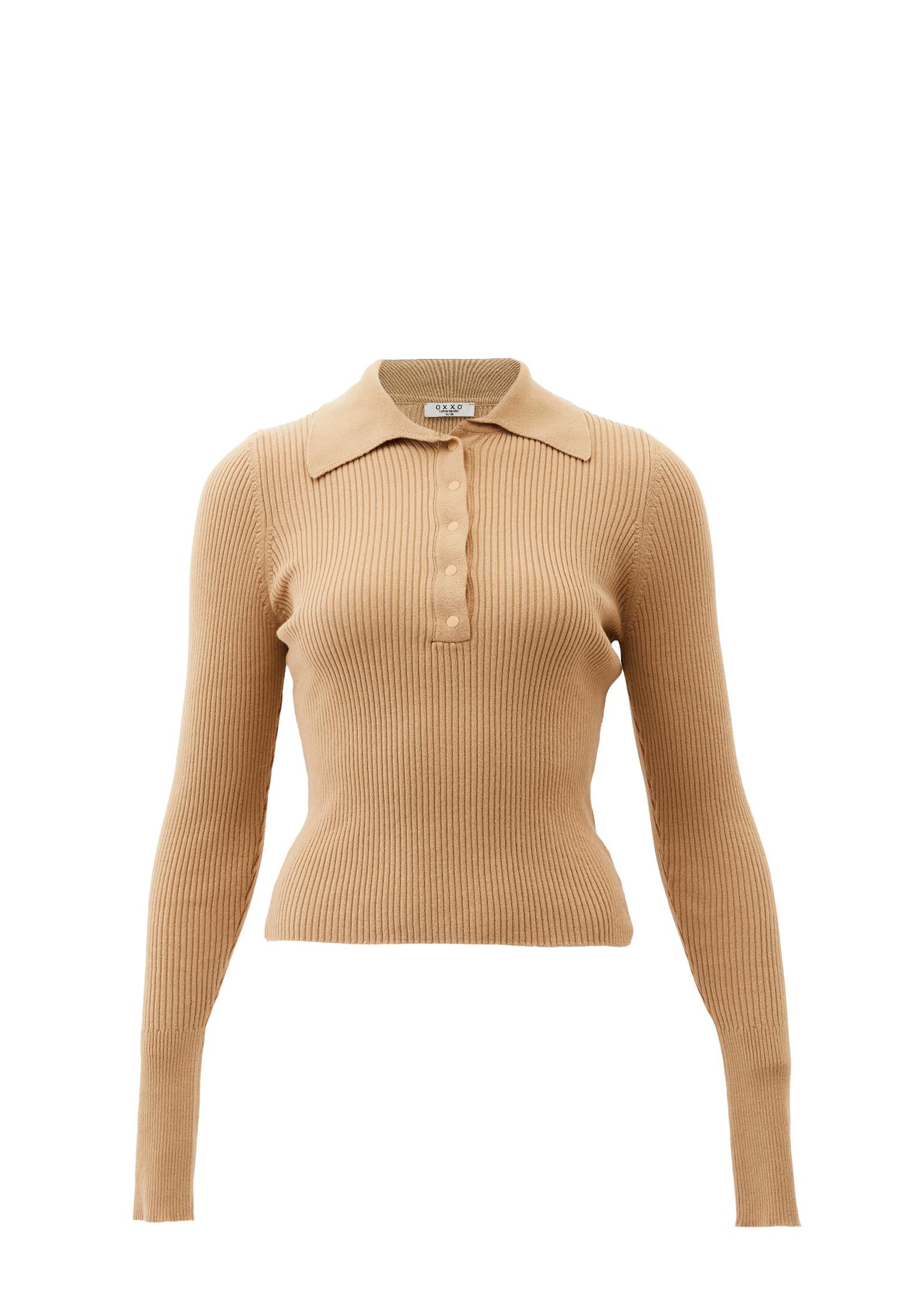 Polo Collar Raglan Sleeve Long Sleeve Sweater - LARK
