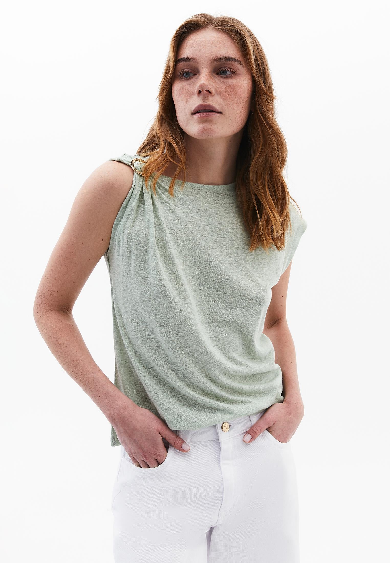 Boat Neck Sleeveless T-Shirt - LAUREL GREEN
