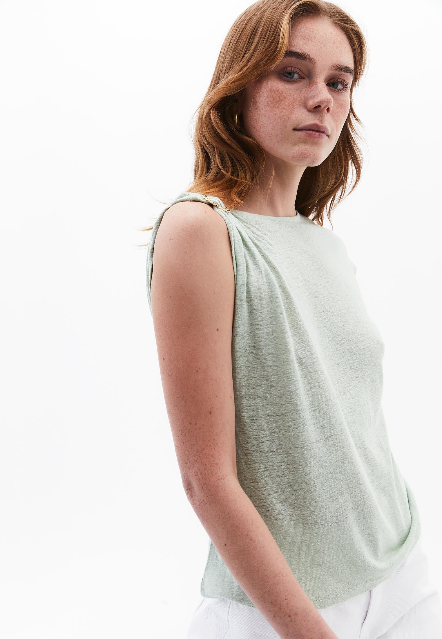 Boat Neck Sleeveless T-Shirt - LAUREL GREEN