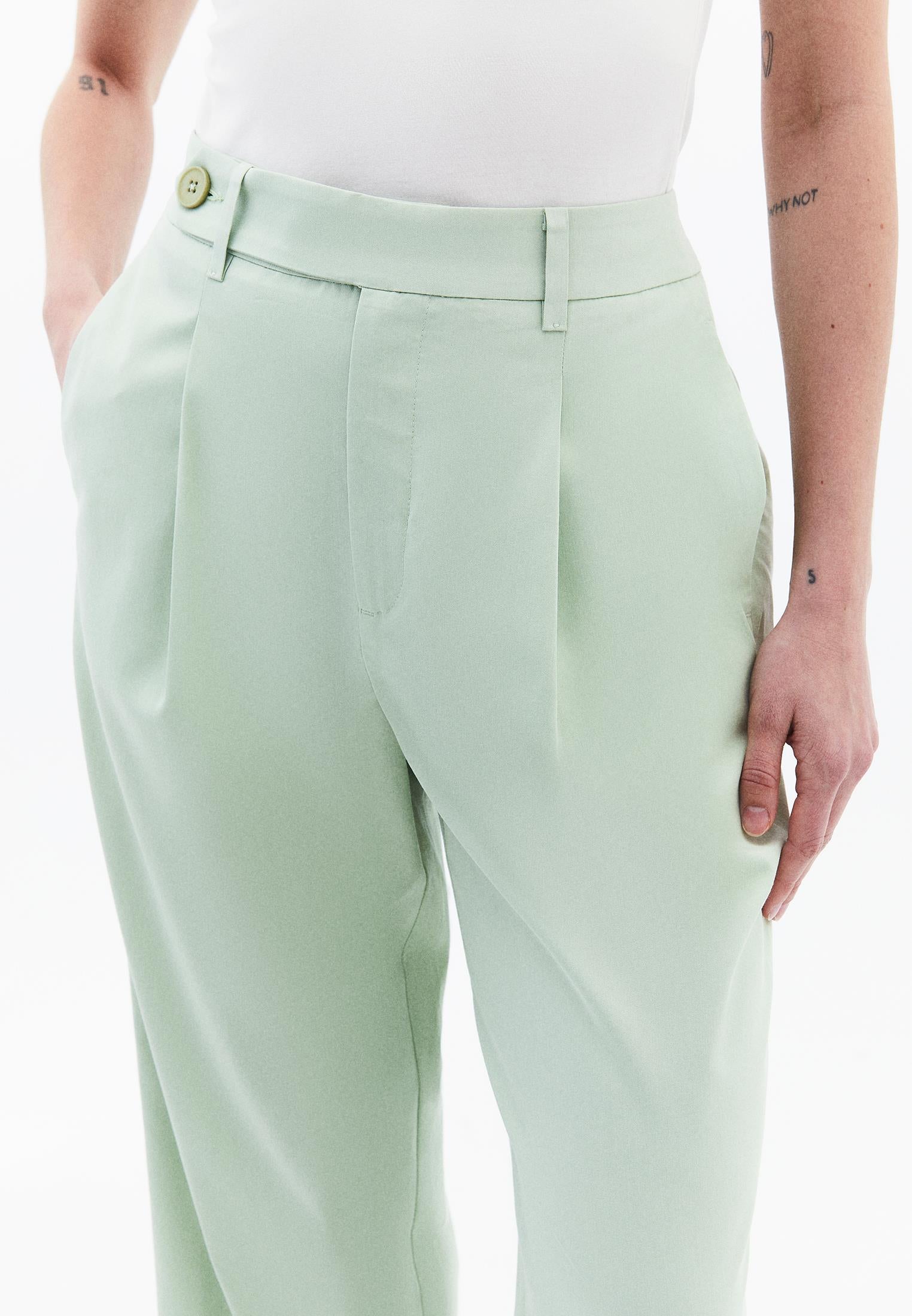Pleated Straight Leg Pants - LAUREL GREEN