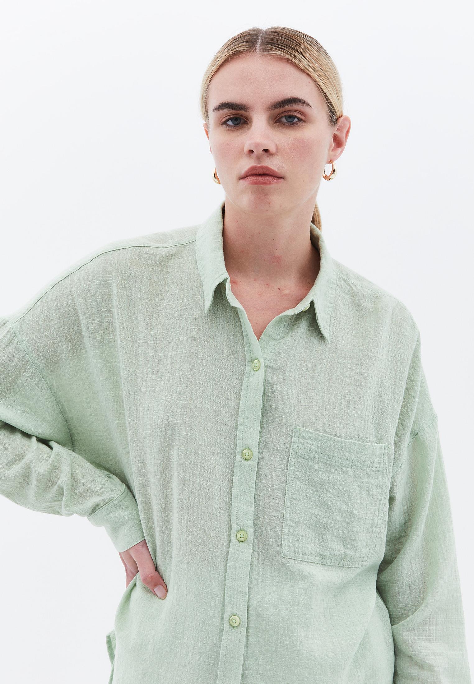 Oversize Long Sleeve Shirt With Pocket Detail - LAUREL GREEN