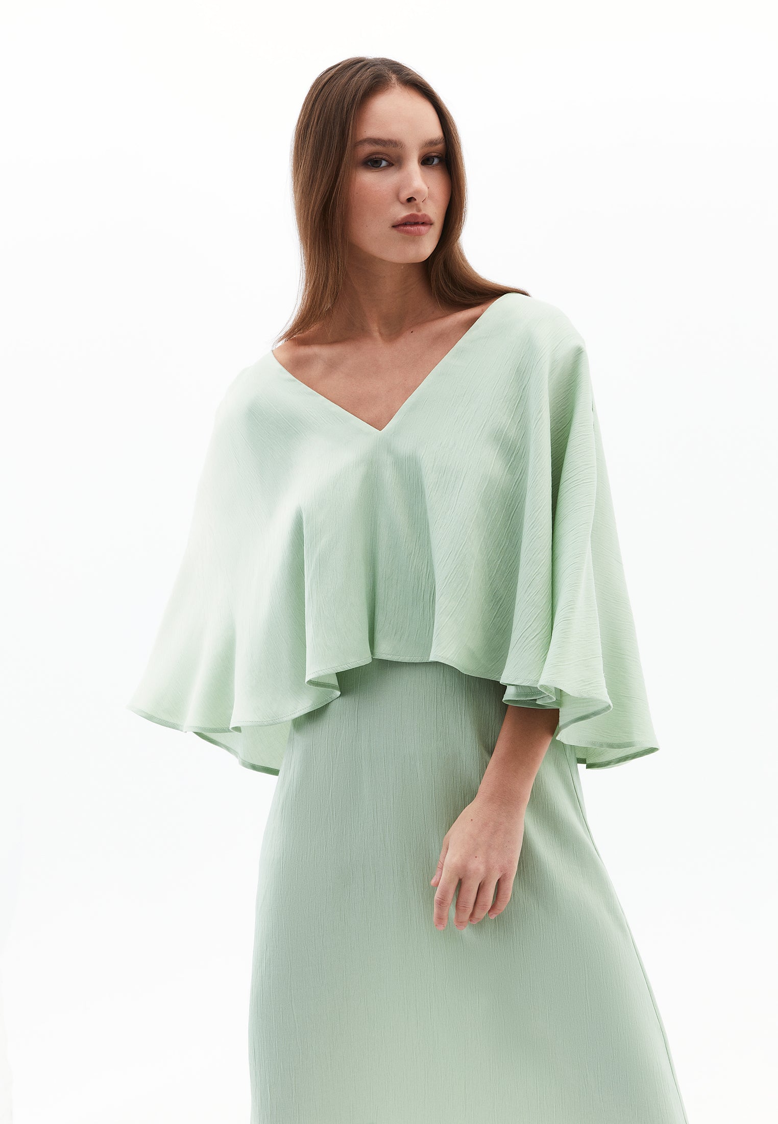 V Neck Long Dress - LAUREL GREEN