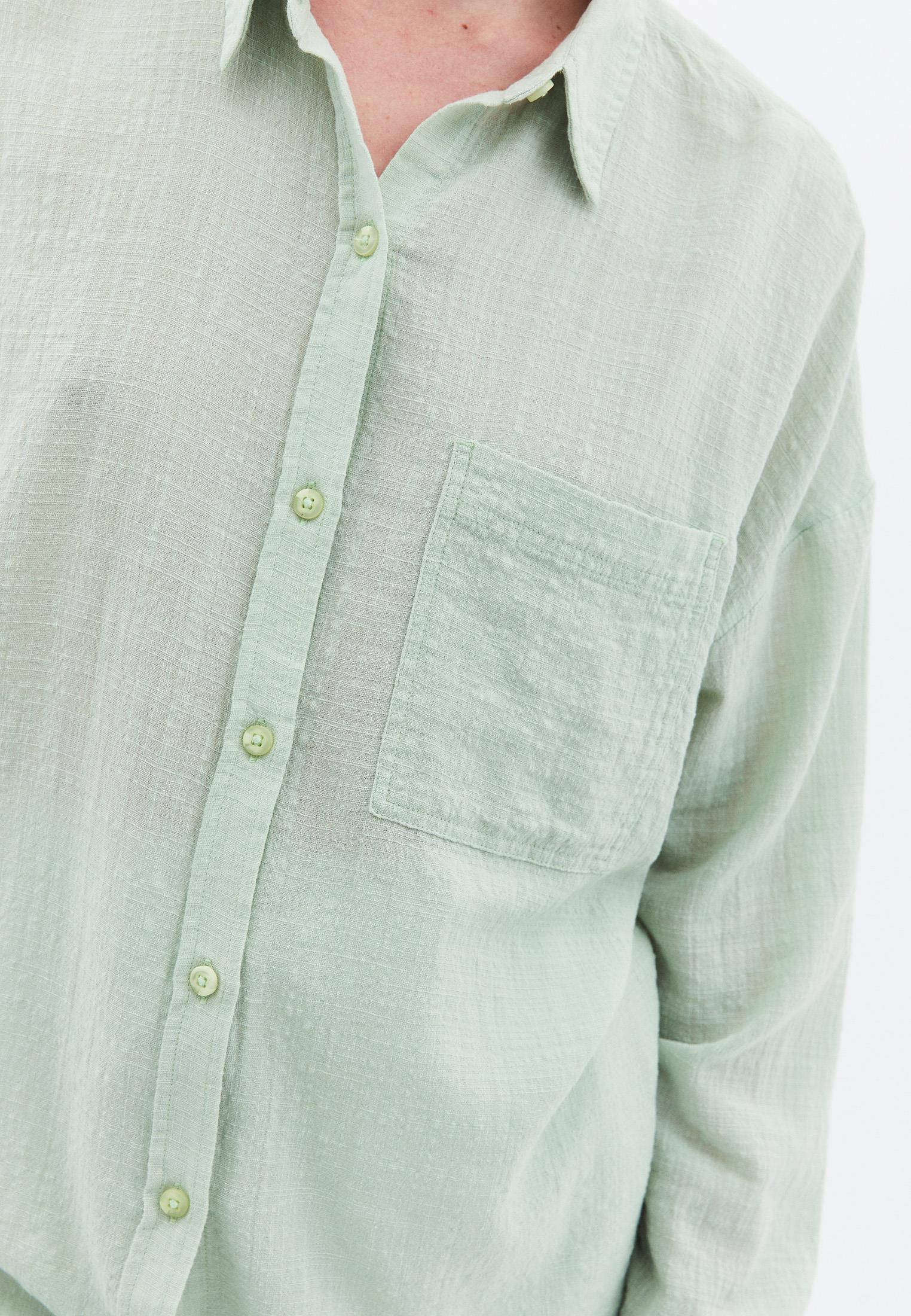 Oversize Long Sleeve Shirt With Pocket Detail - LAUREL GREEN