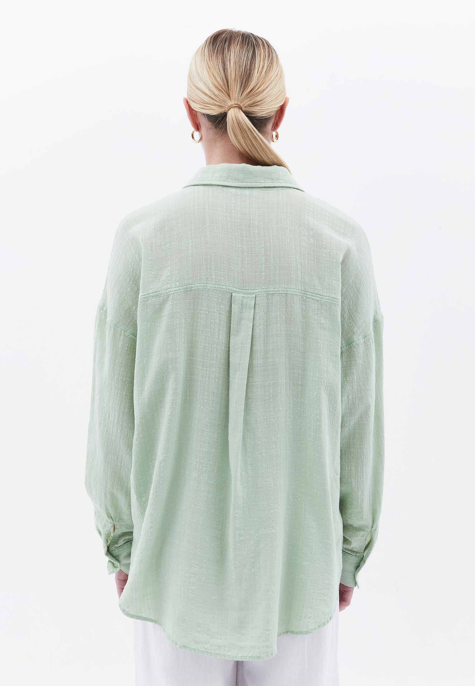 Oversize Long Sleeve Shirt With Pocket Detail - LAUREL GREEN