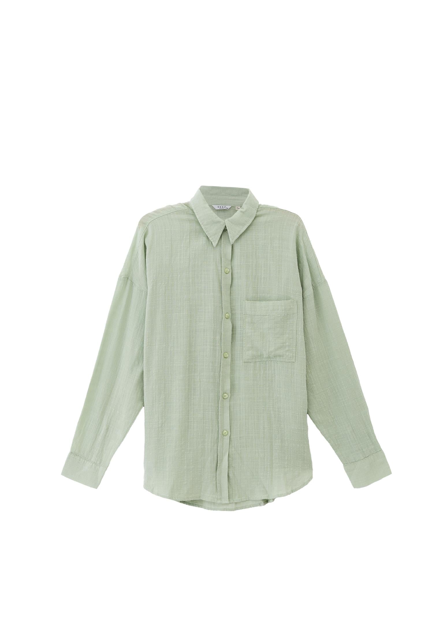 Oversize Long Sleeve Shirt With Pocket Detail - LAUREL GREEN