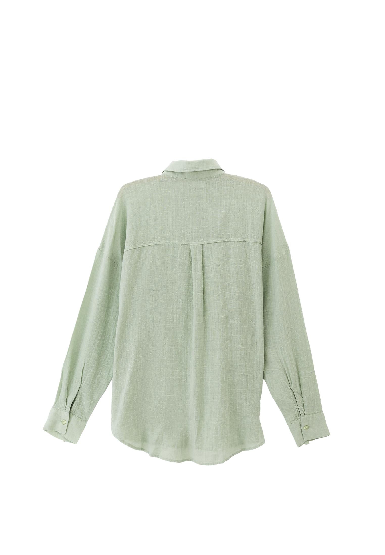 Oversize Long Sleeve Shirt With Pocket Detail - LAUREL GREEN