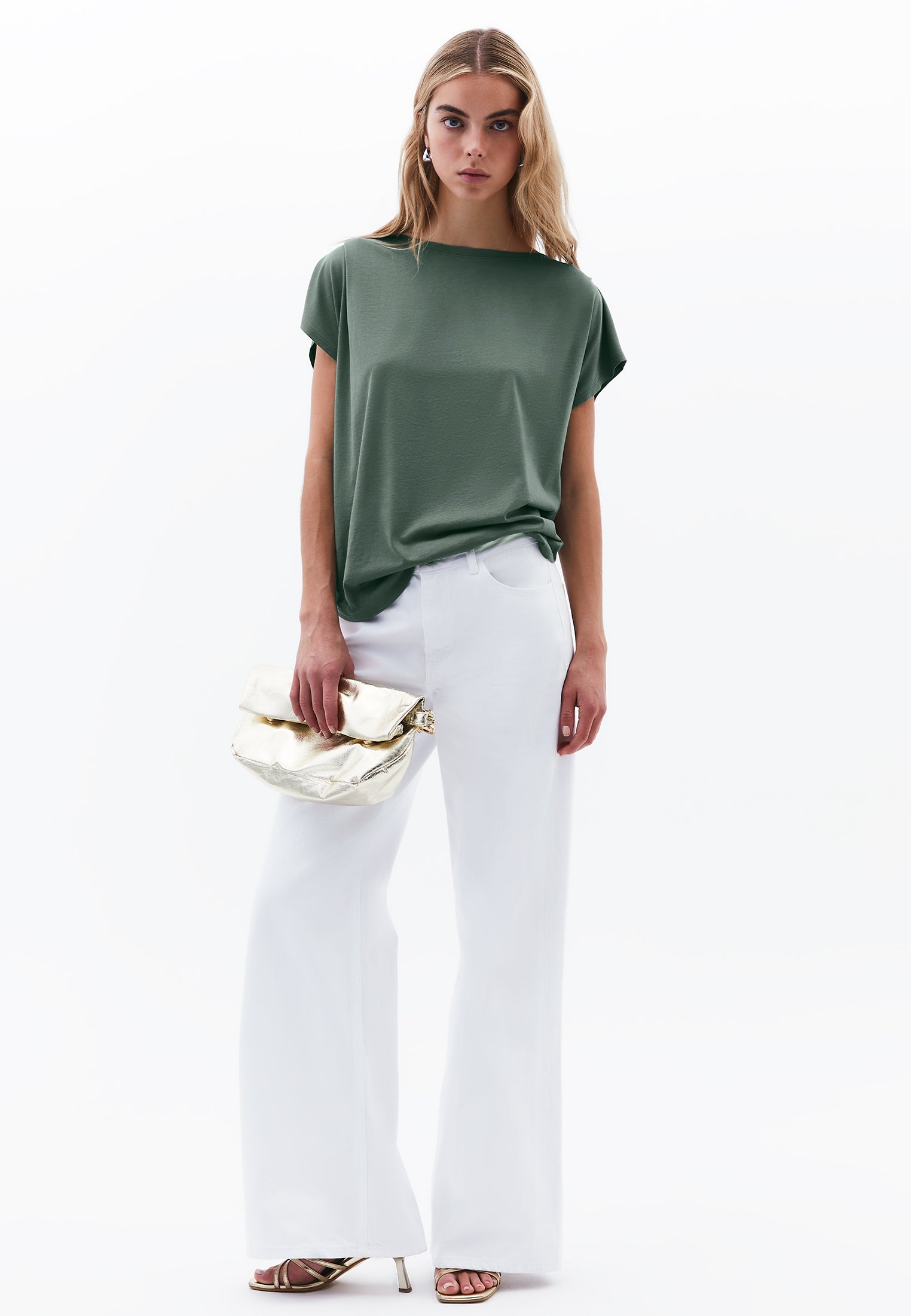 Boat Neck Loose Fit T-Shirt - LAUREL WREATH
