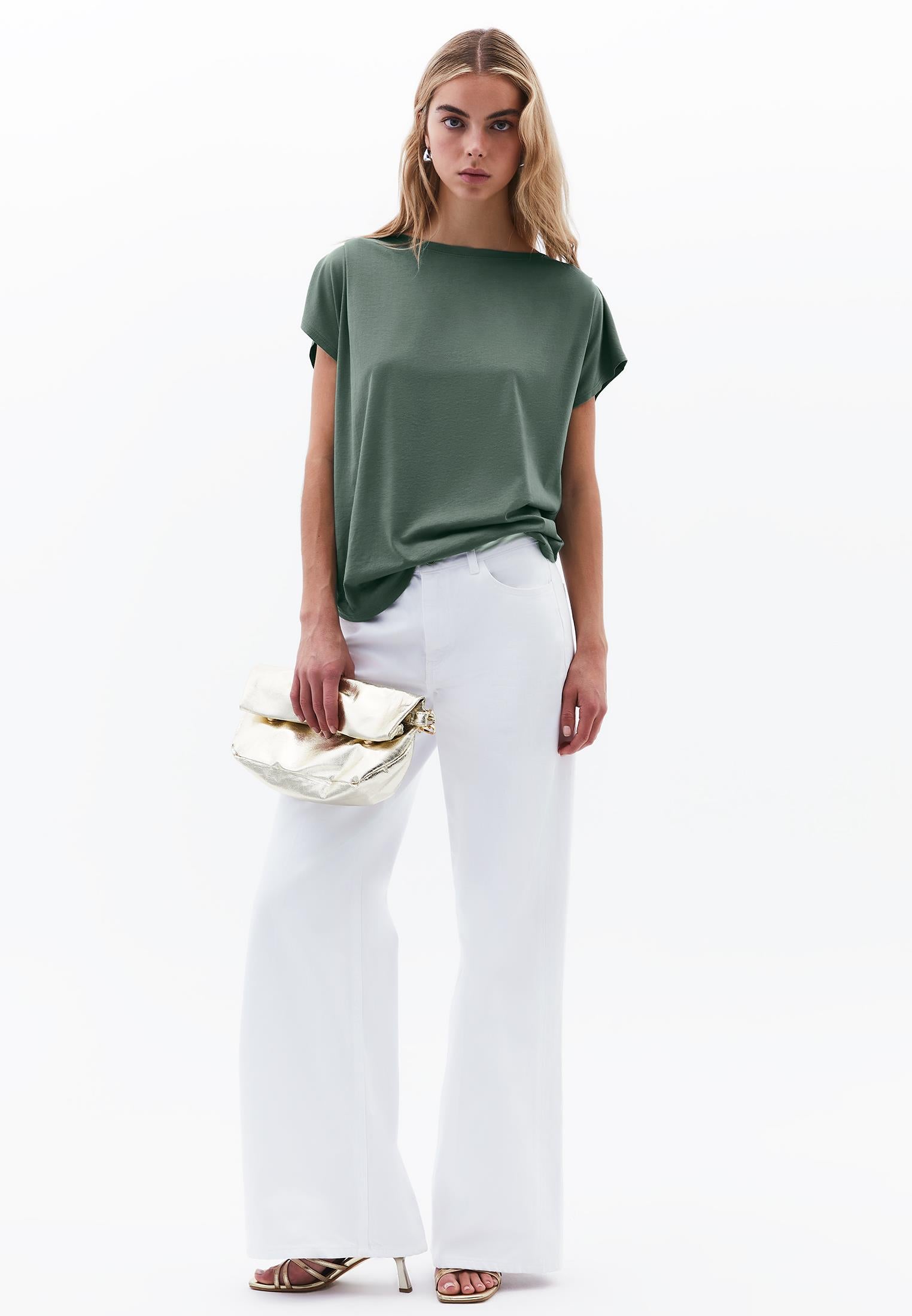 Boat Neck Loose Fit T-Shirt - LAUREL WREATH