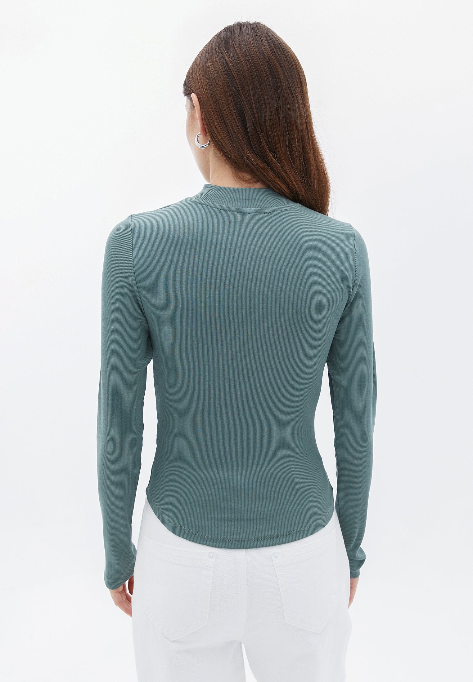 High Neck Long Sleeve Bodycon T-Shirt - LAUREL WREATH