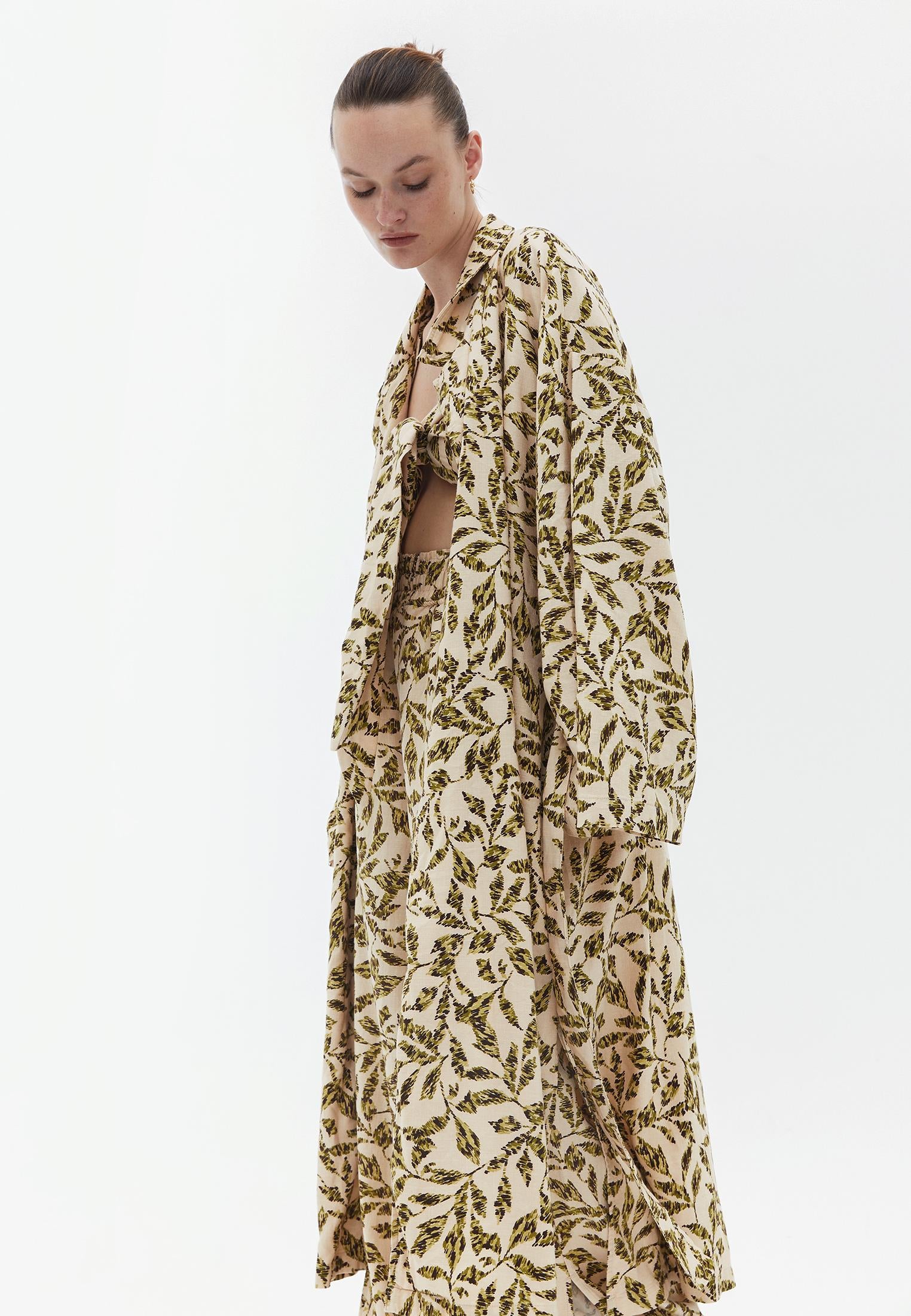 Belt Detailed Jacket - LEAF COMB