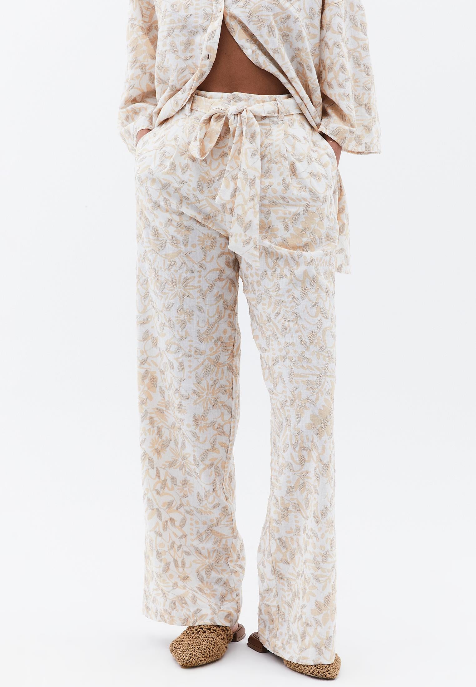 Straight Leg Ultra High Waist Pants - LEAF COMB