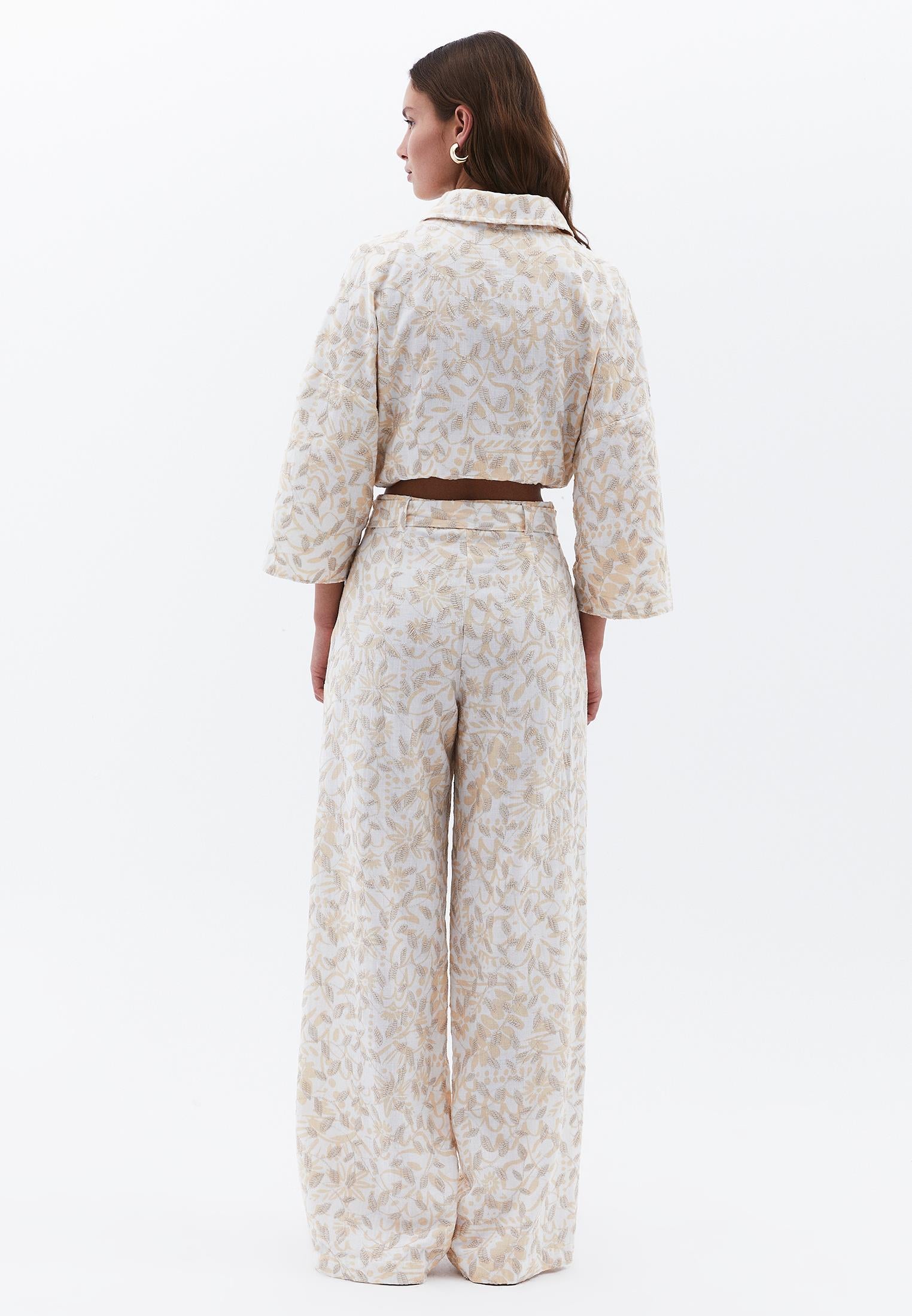 Straight Leg Ultra High Waist Pants - LEAF COMB
