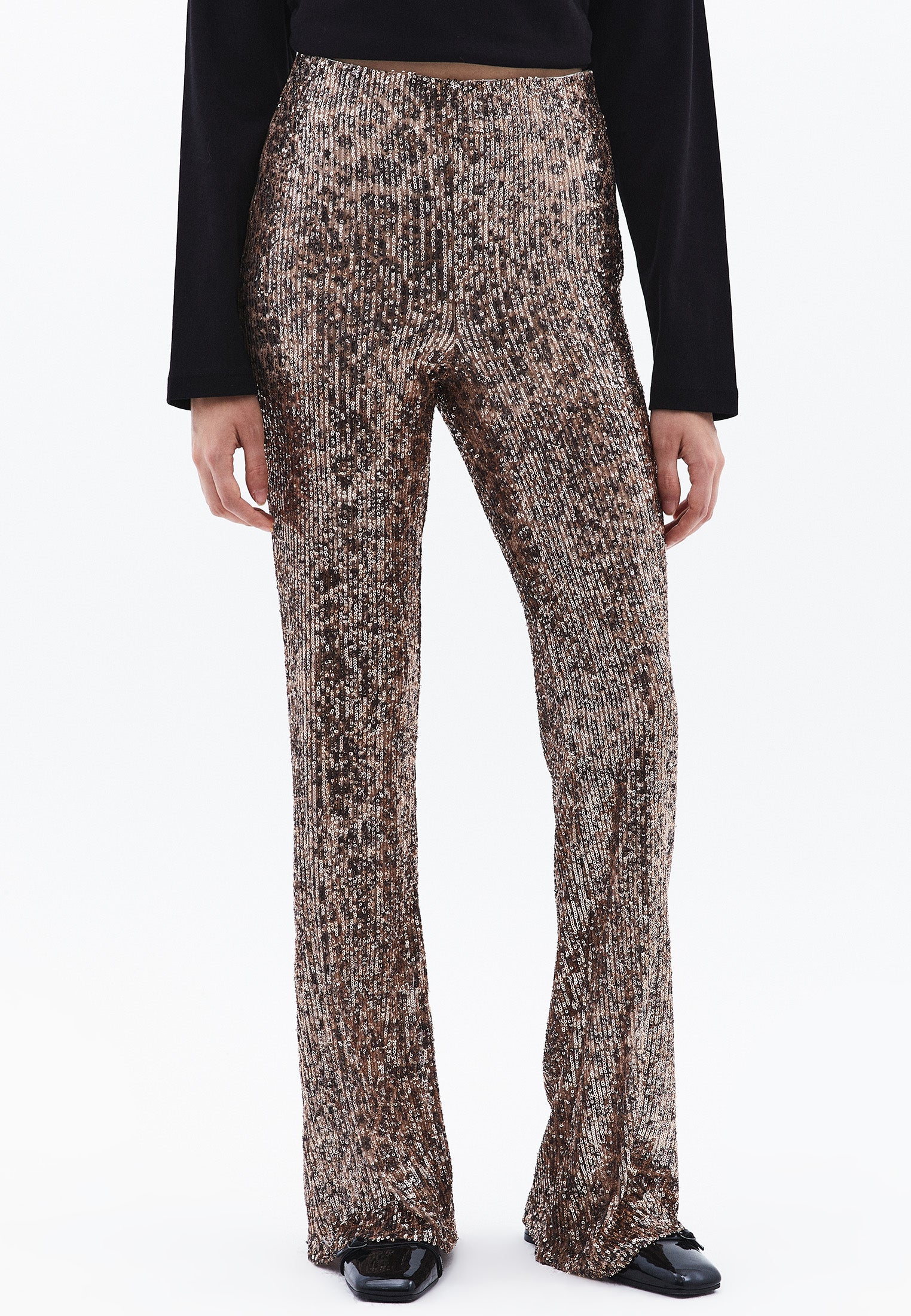 High Waist Flared Sequin Pants - LEO COMB