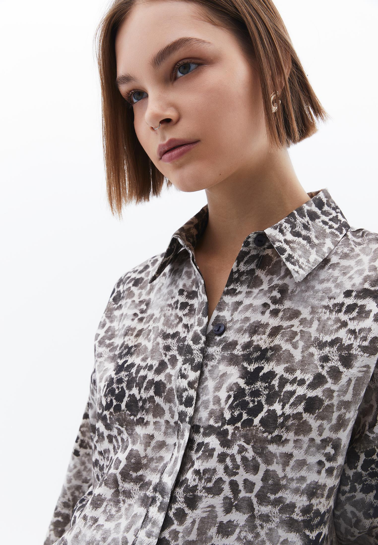 Animal Patterned Button Detailed Oversize Shirt - LEO COMB
