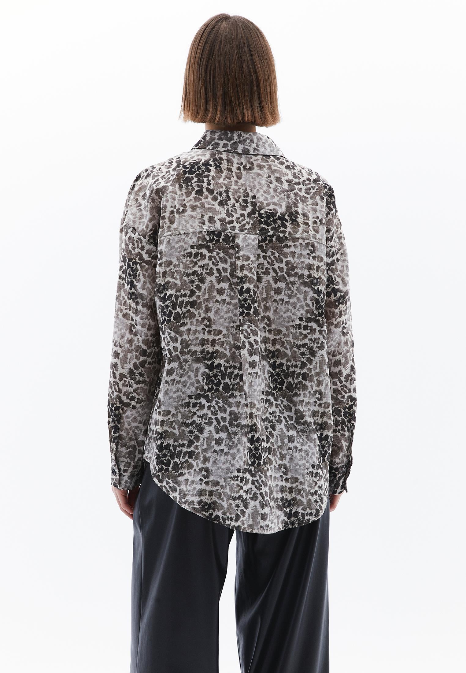 Animal Patterned Button Detailed Oversize Shirt - LEO COMB