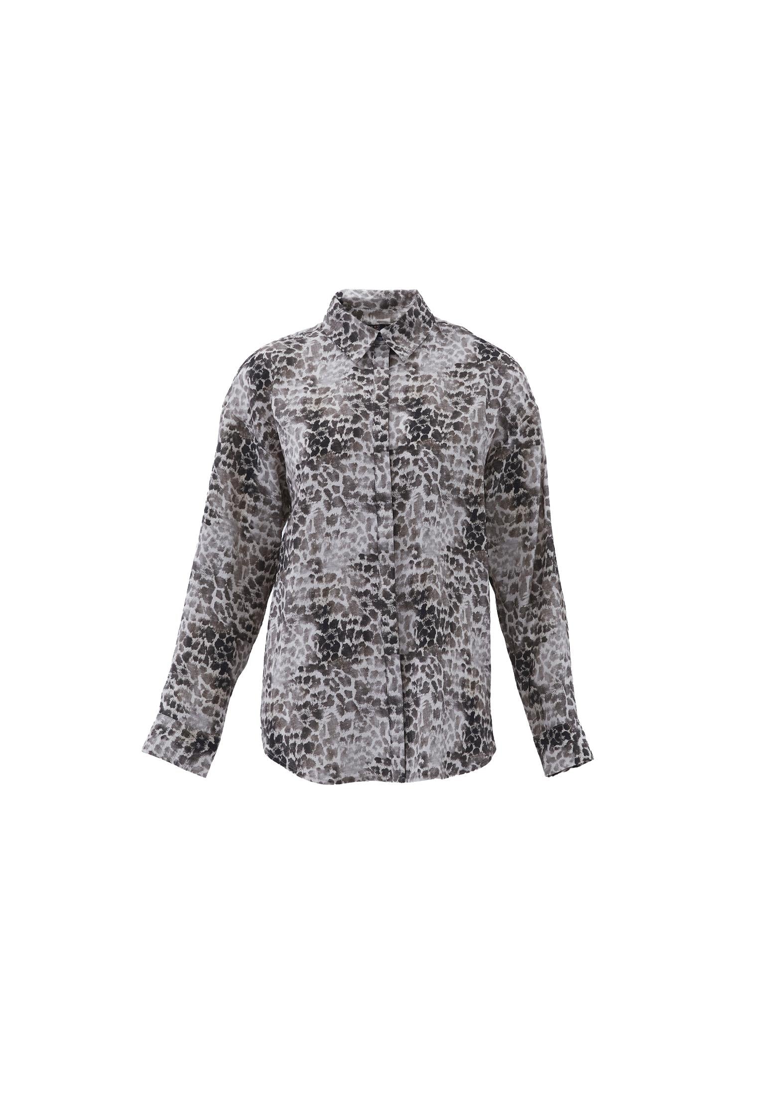 Animal Pattern Button Detailed Oversize Shirt - LEO COMB