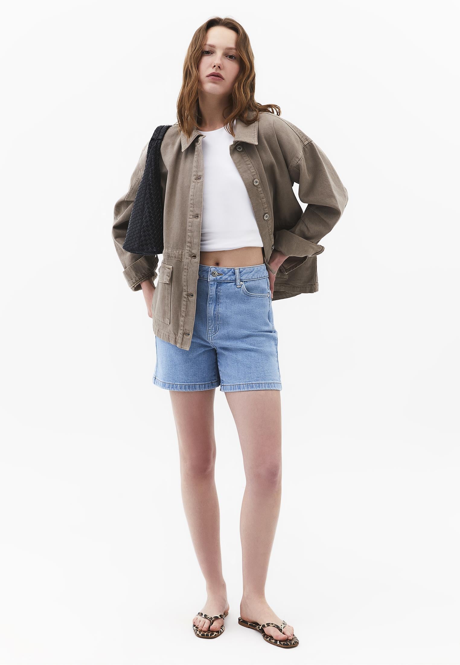 High Waist Five Pocket Shorts - LIGHT BLUE DENIM