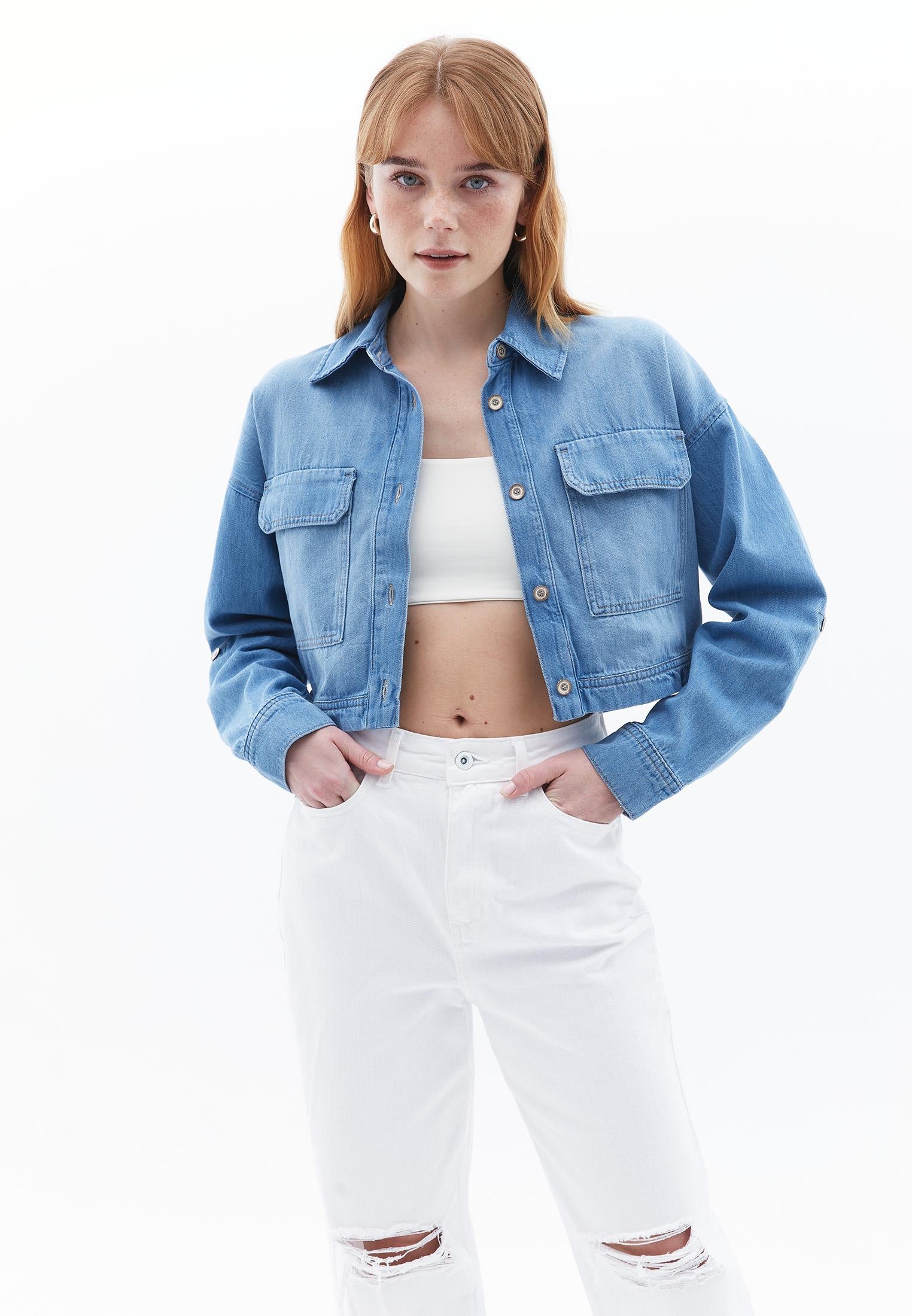 Cotton Shirt With Pockets - LIGHT BLUE DENIM
