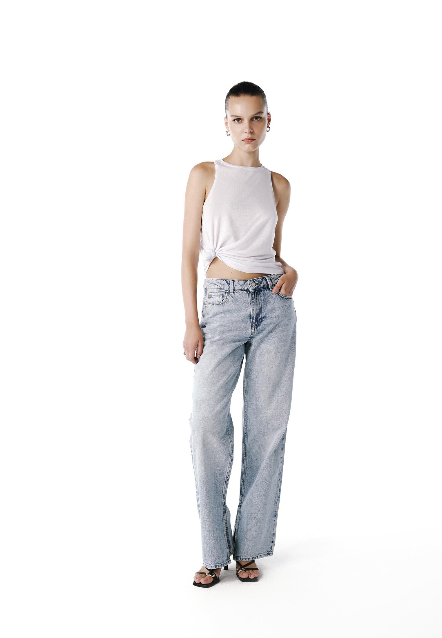 Straight Leg Denim Pants - LIGHT BLUE DENIM