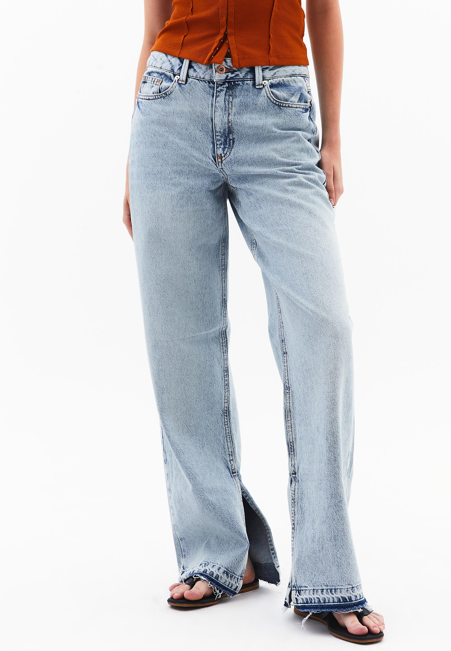 Denim Fabric Straight Leg Pants - LIGHT BLUE DENIM