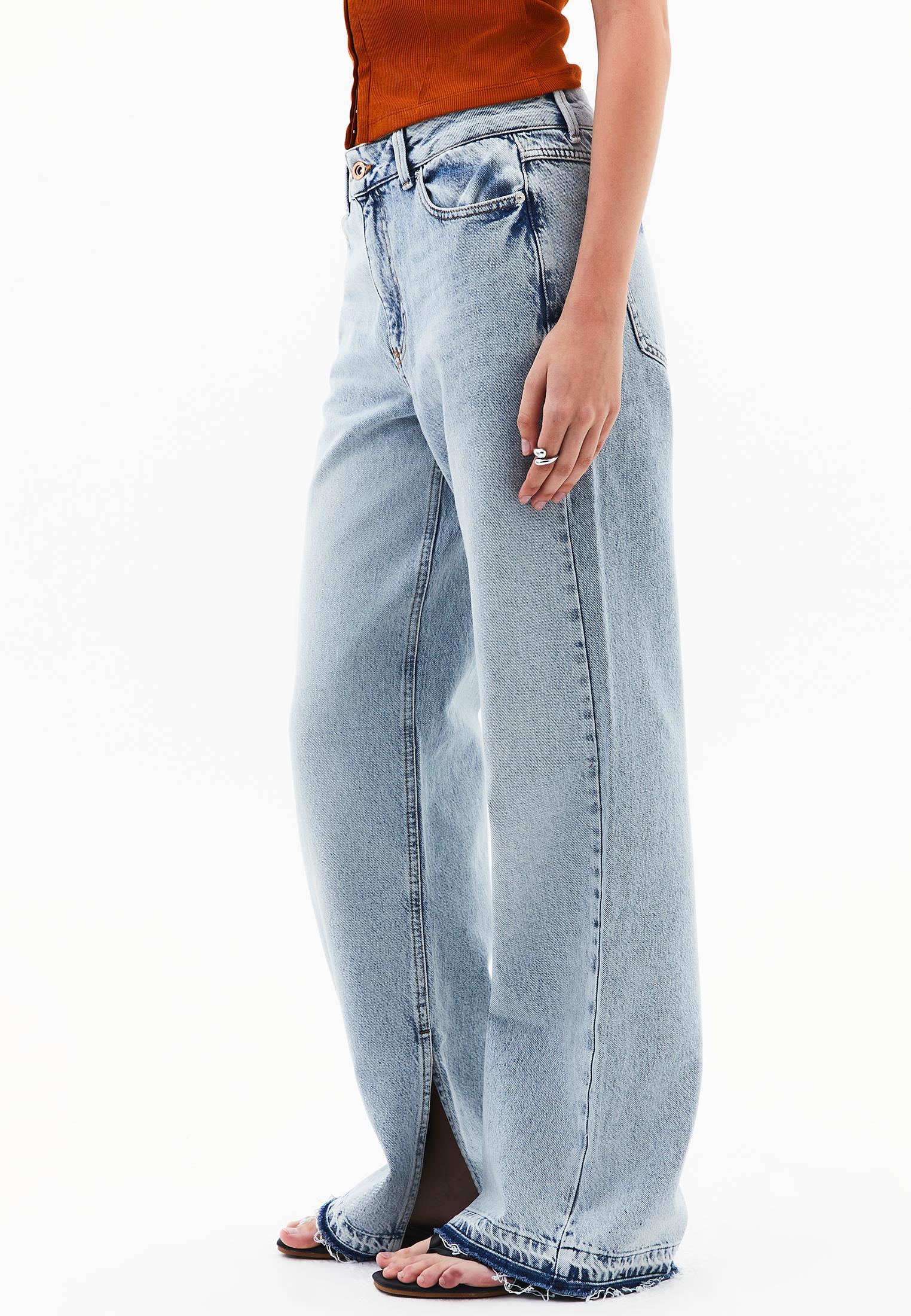 Denim Fabric Straight Leg Pants - LIGHT BLUE DENIM