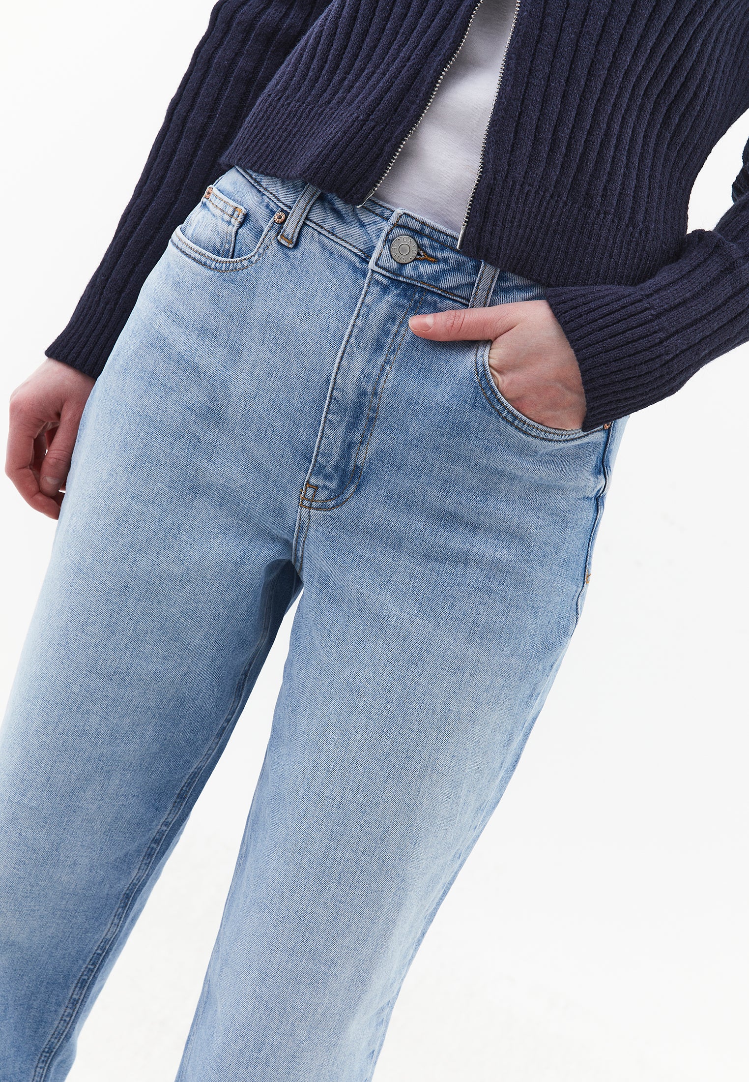 Slim Pants With Five Pockets And Ultra High Waist - LIGHT BLUE DENIM
