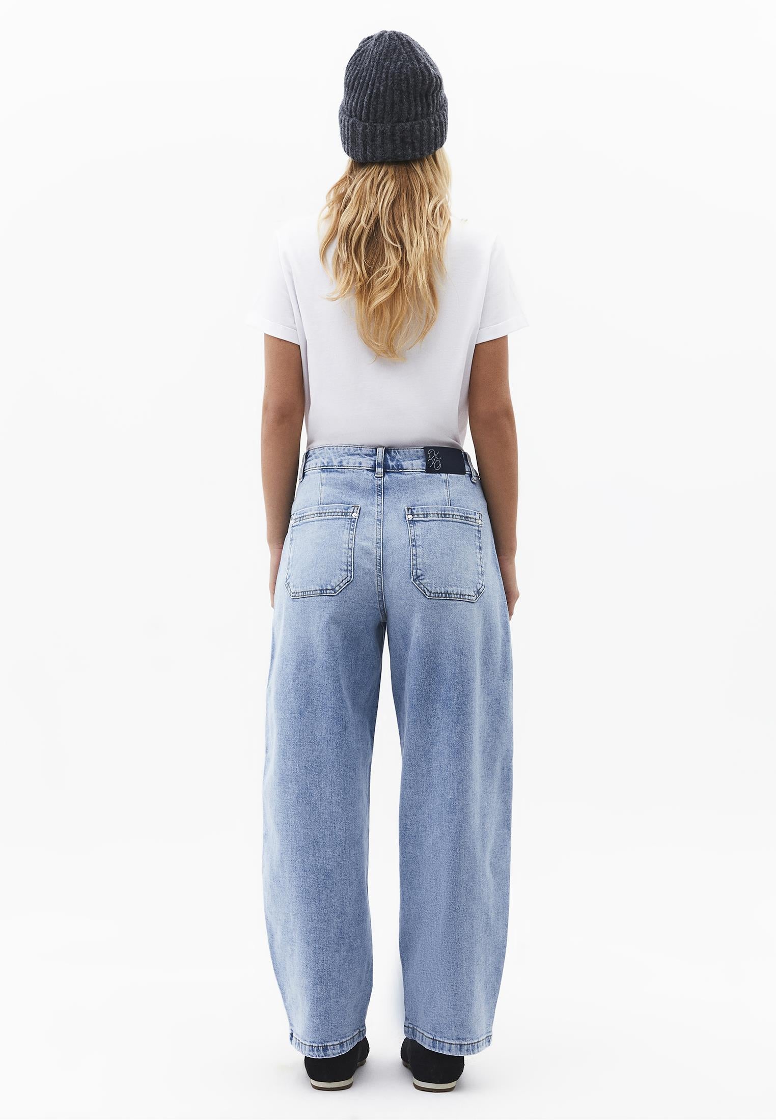Pocket Detailed Barrel Leg Trousers - LIGHT BLUE DENIM