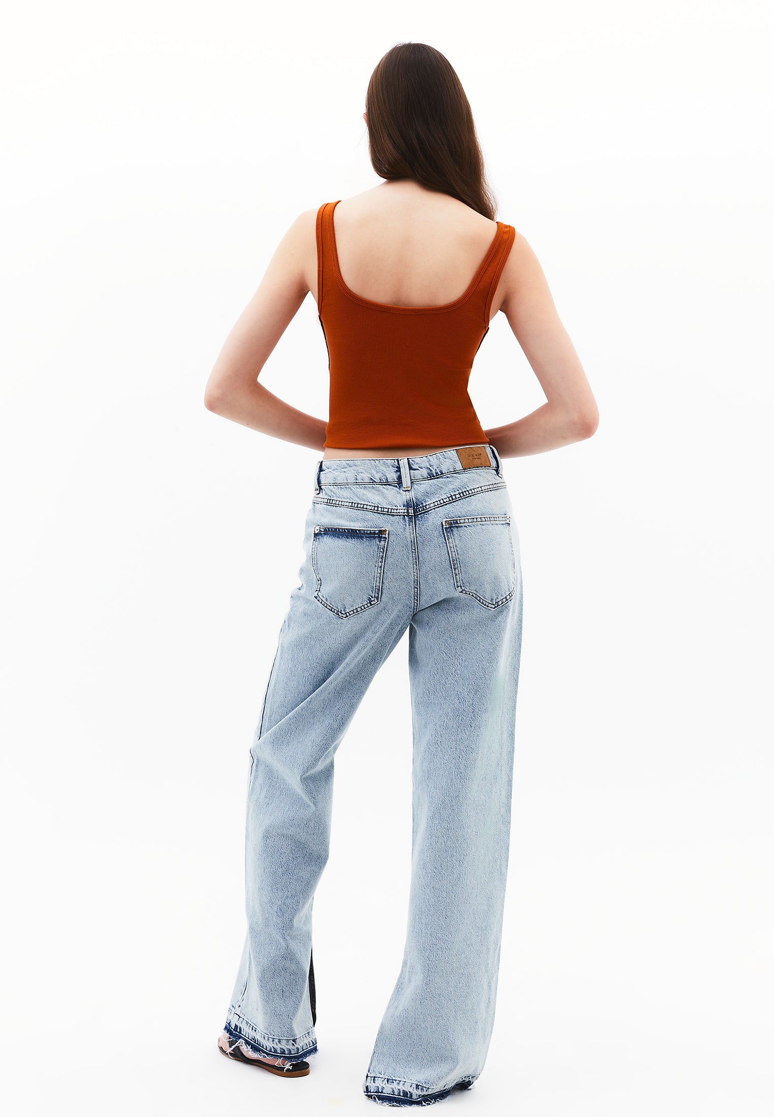 Denim Fabric Straight Leg Pants - LIGHT BLUE DENIM
