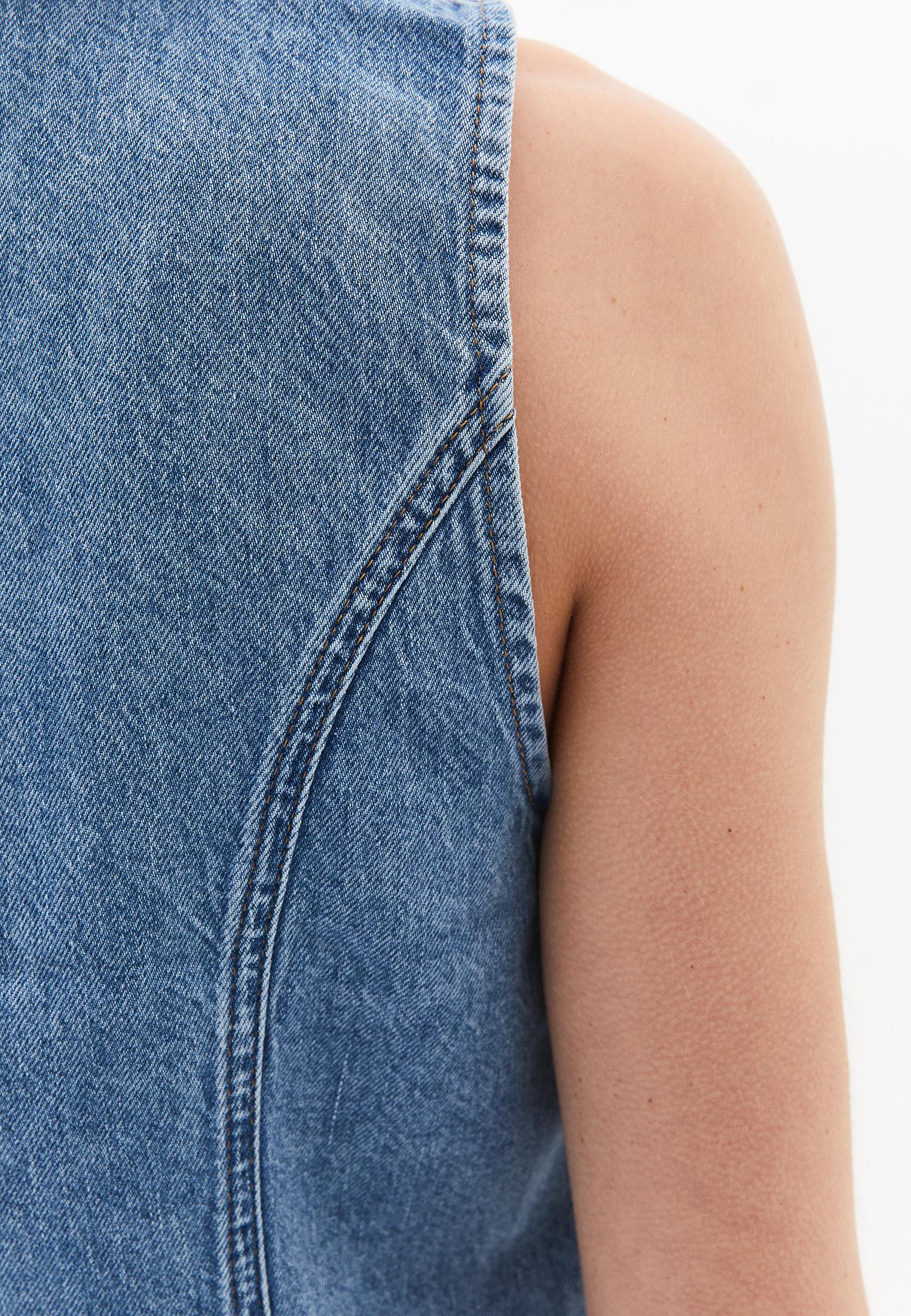 Sleeveless Vest With Button Details And V Neckline - LIGHT BLUE DENIM