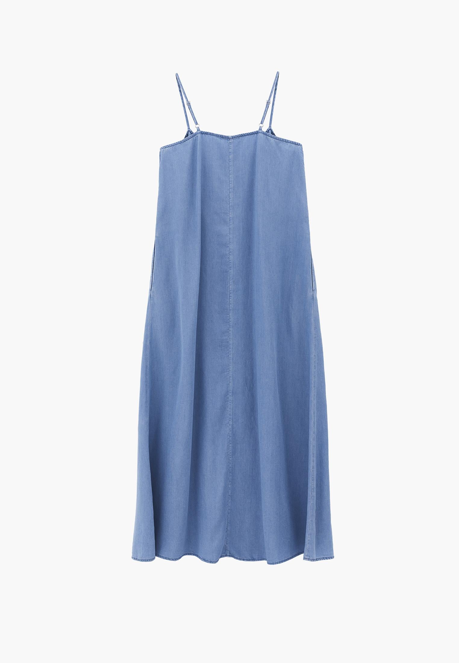 Midi Strappy A-Line Dress - LIGHT BLUE DENIM