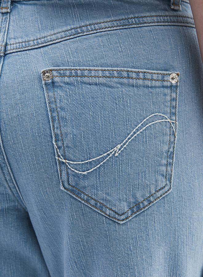 Embroidered High Waist Denim Pants - LIGHT BLUE DENIM