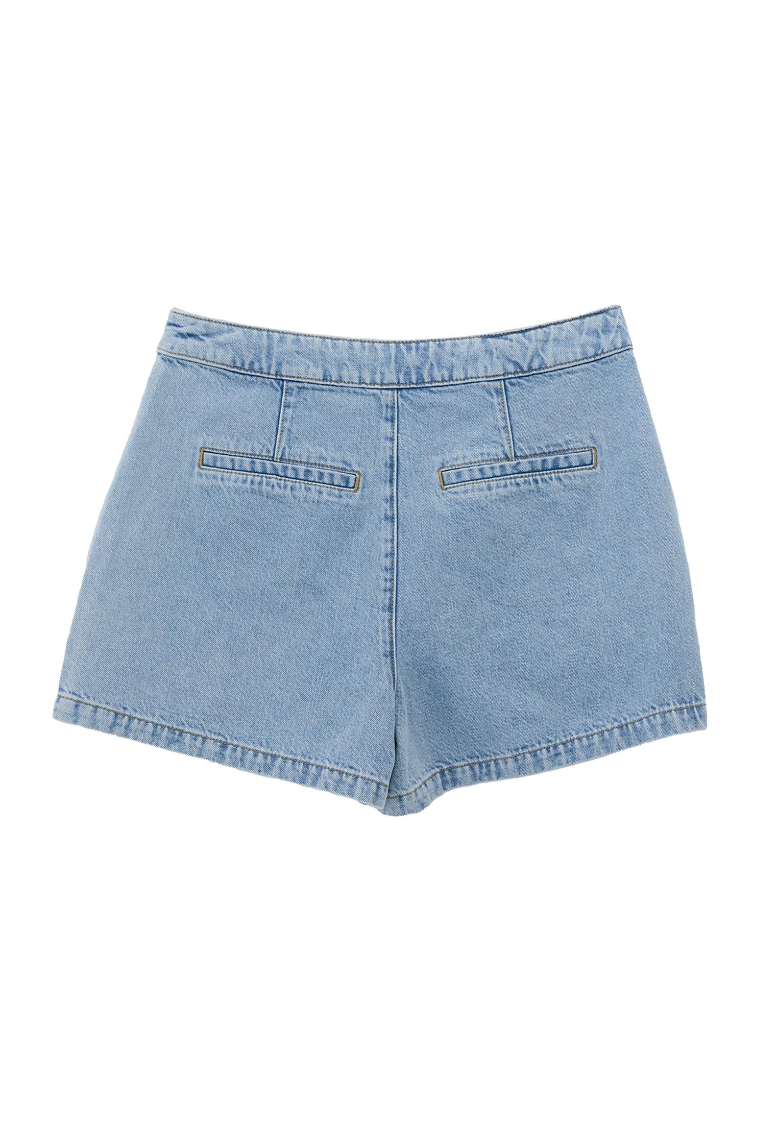 High Waist A-Line Denim Shorts - LIGHT BLUE DENIM