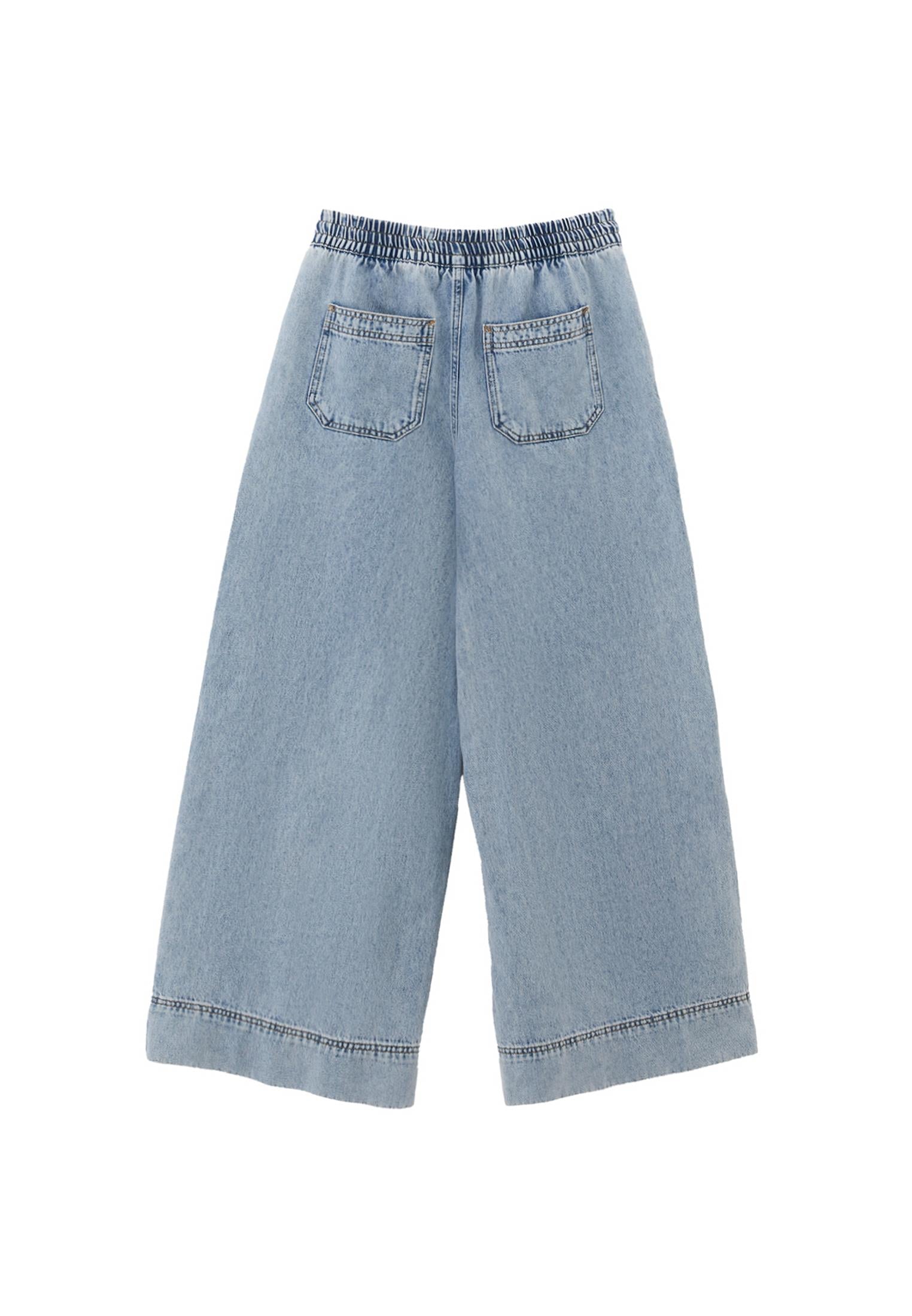Elasticated High Waist Wide Leg Jeans - LIGHT BLUE DENIM
