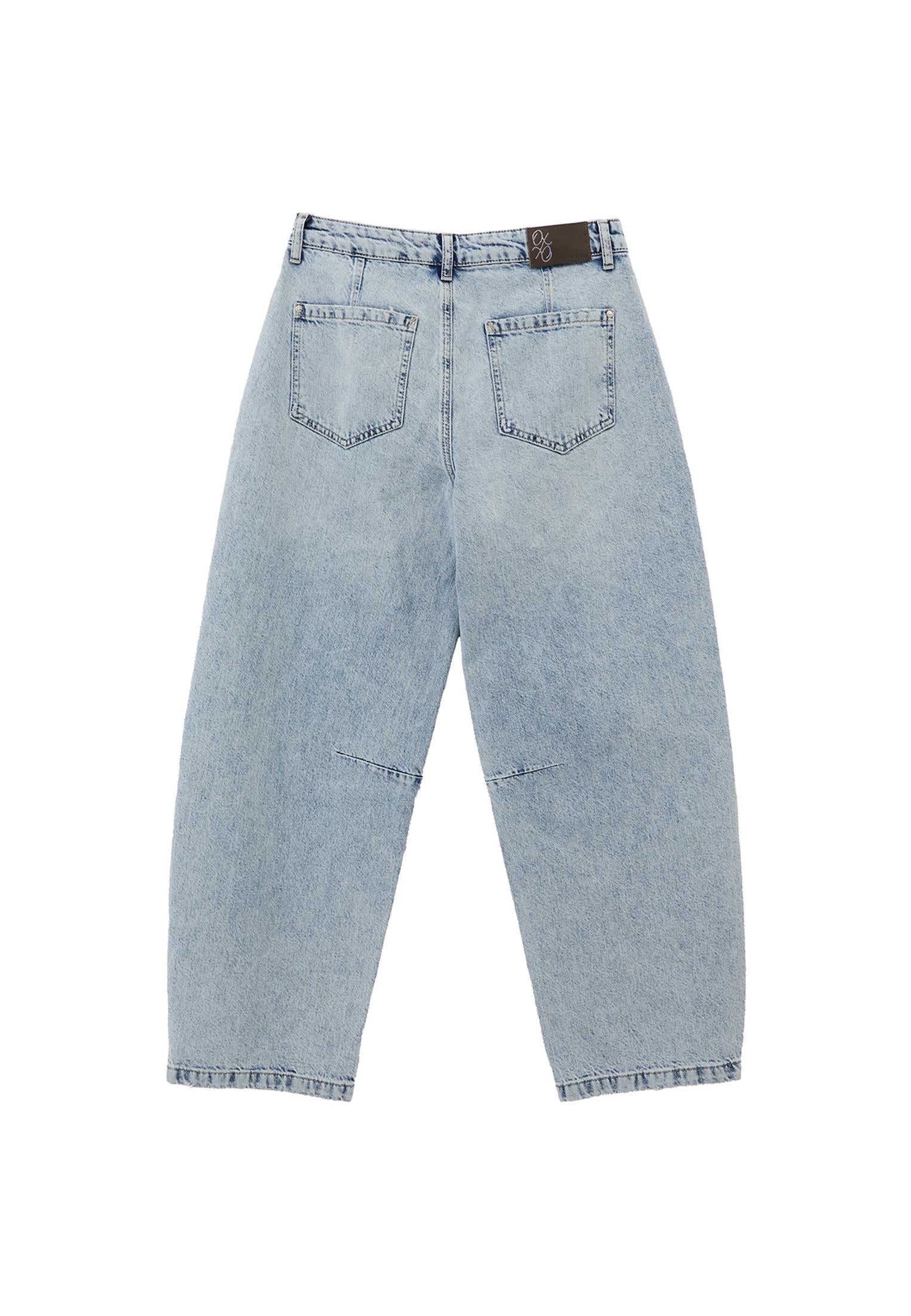 Barrel Leg Trousers With Cut Details - LIGHT BLUE DENIM