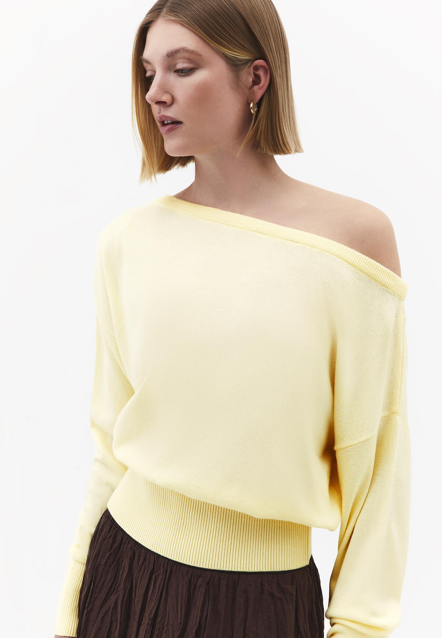 Boat Neck Long Sleeve Sweater - LIGHT FLAN
