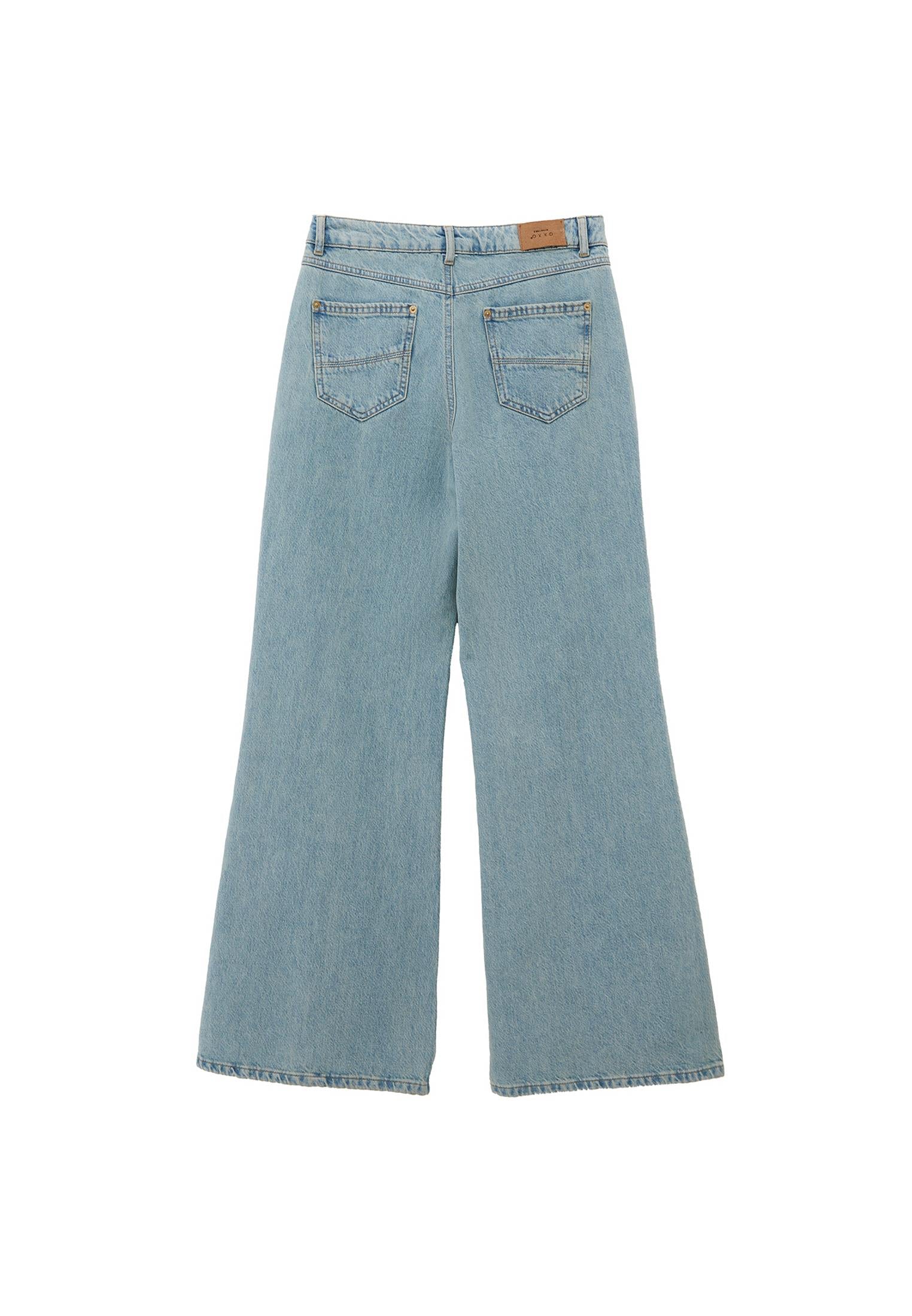 Wide Leg Standard High Waist Denim Pants - LIGHT GREEN DENIM