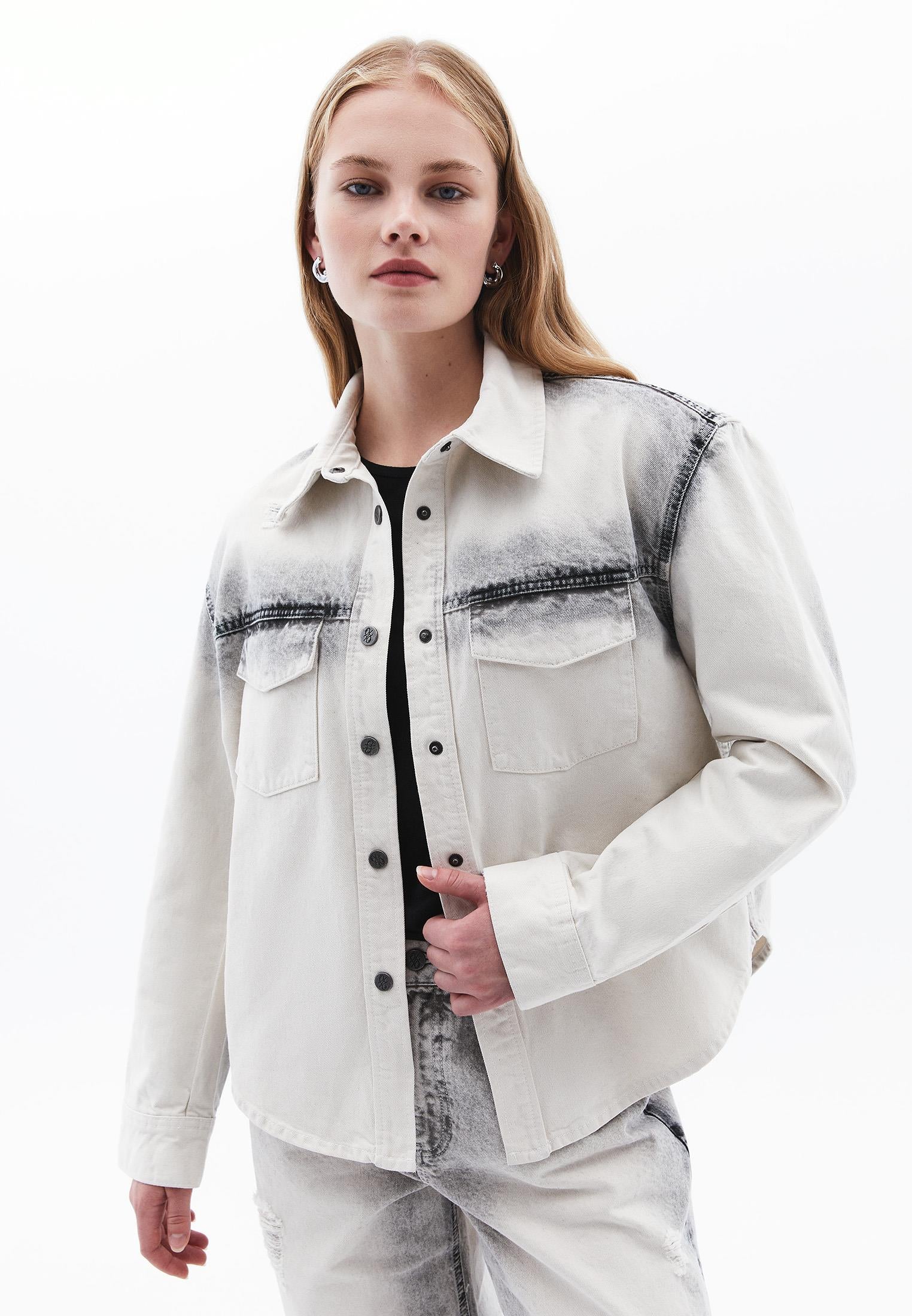 Oversize Long Sleeve Shirt - LIGHT GREY DENIM