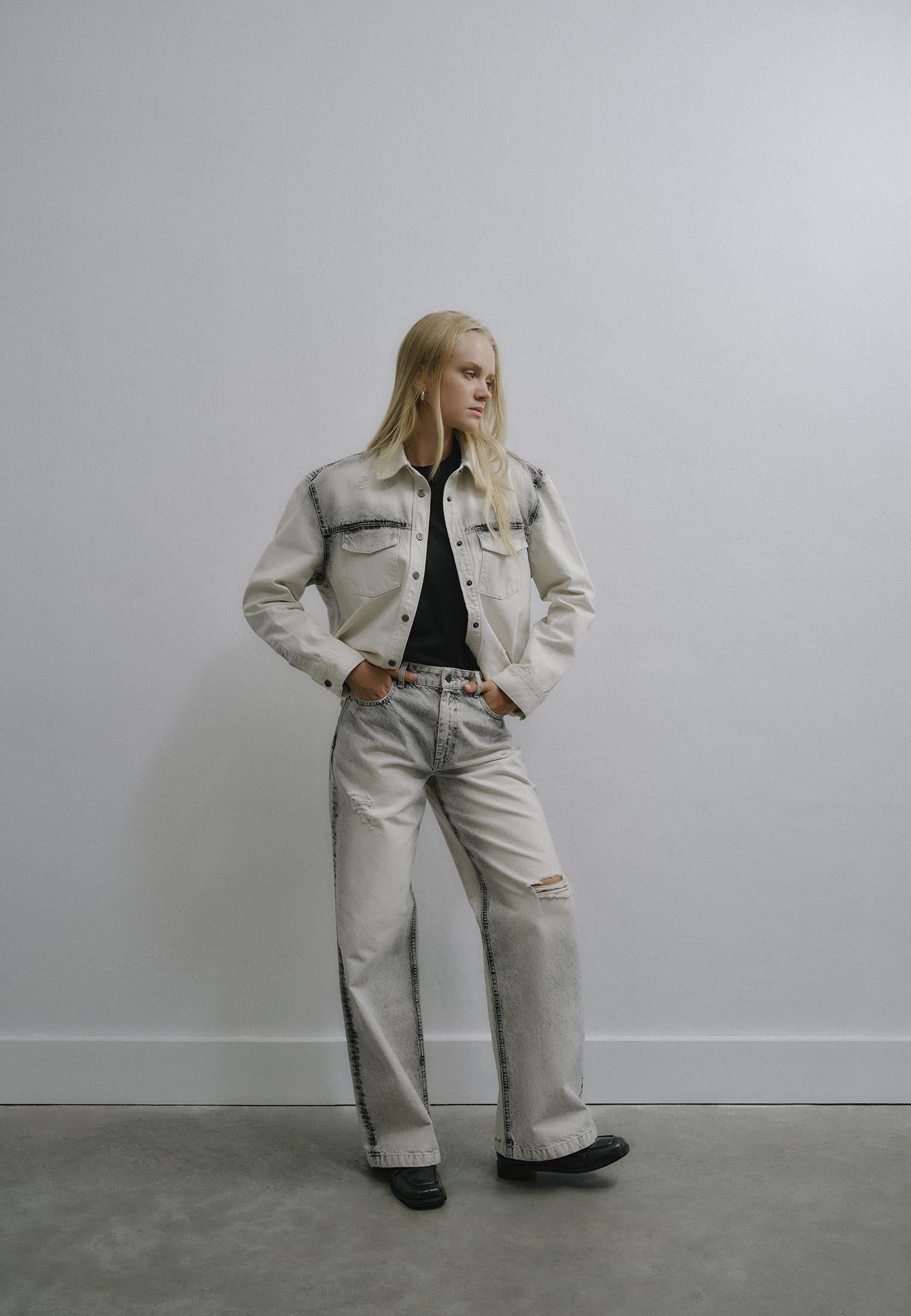Five Pocket Wide Leg Pants - LIGHT GREY DENIM