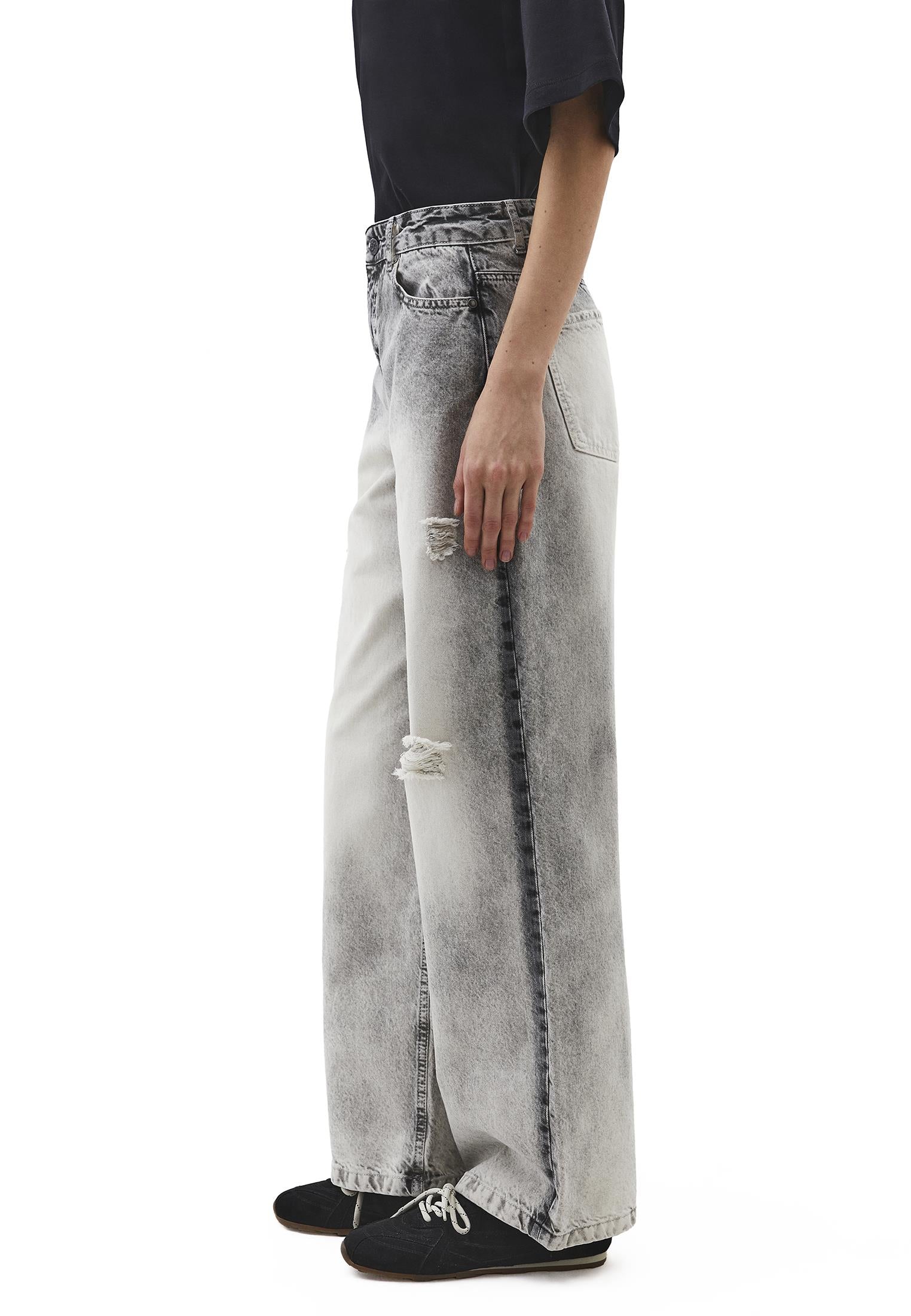 Straight Leg Mid Rise Pants - LIGHT GREY DENIM
