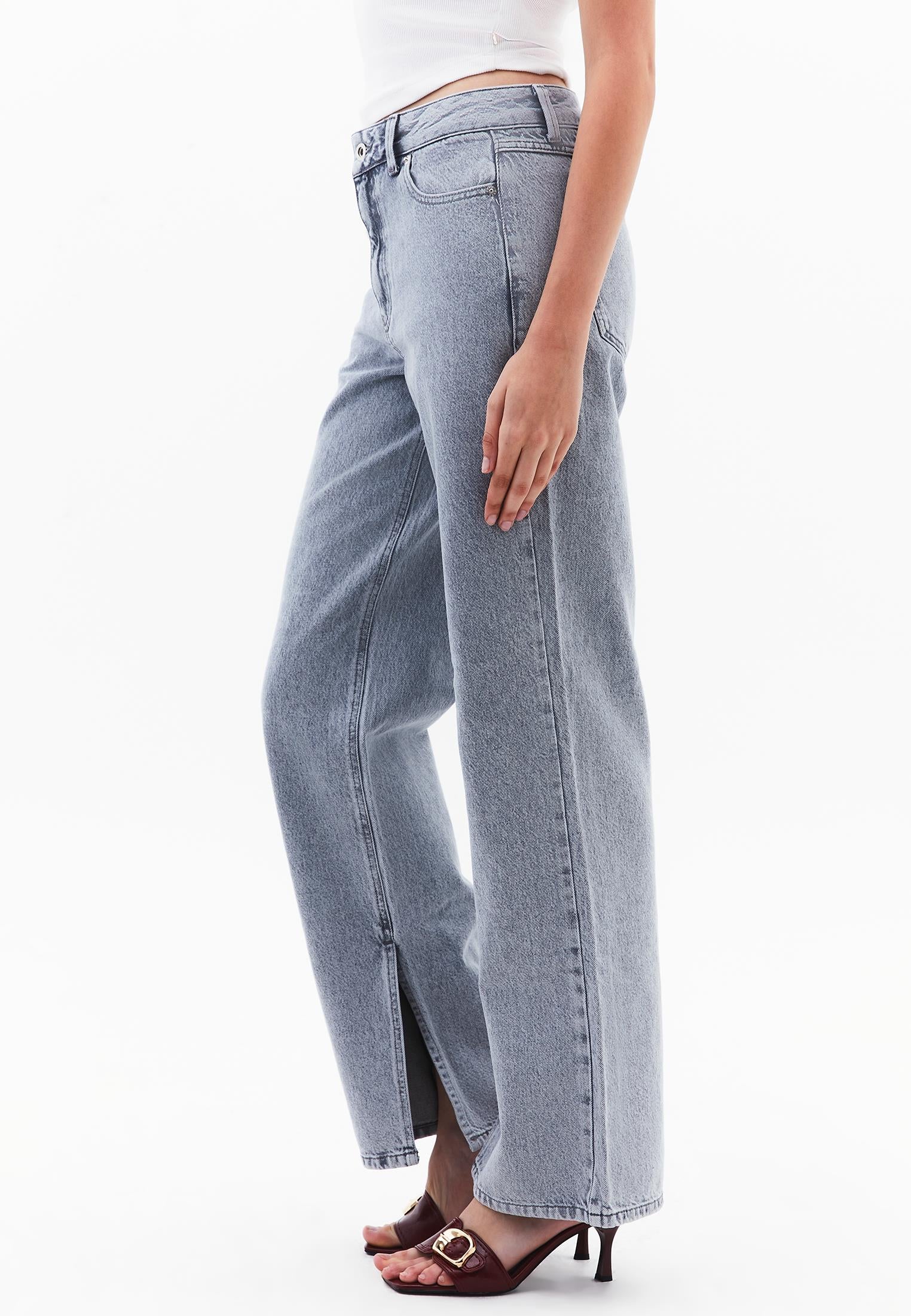 Straight Leg Five Pocket Denim Pants - LIGHT GREY DENIM