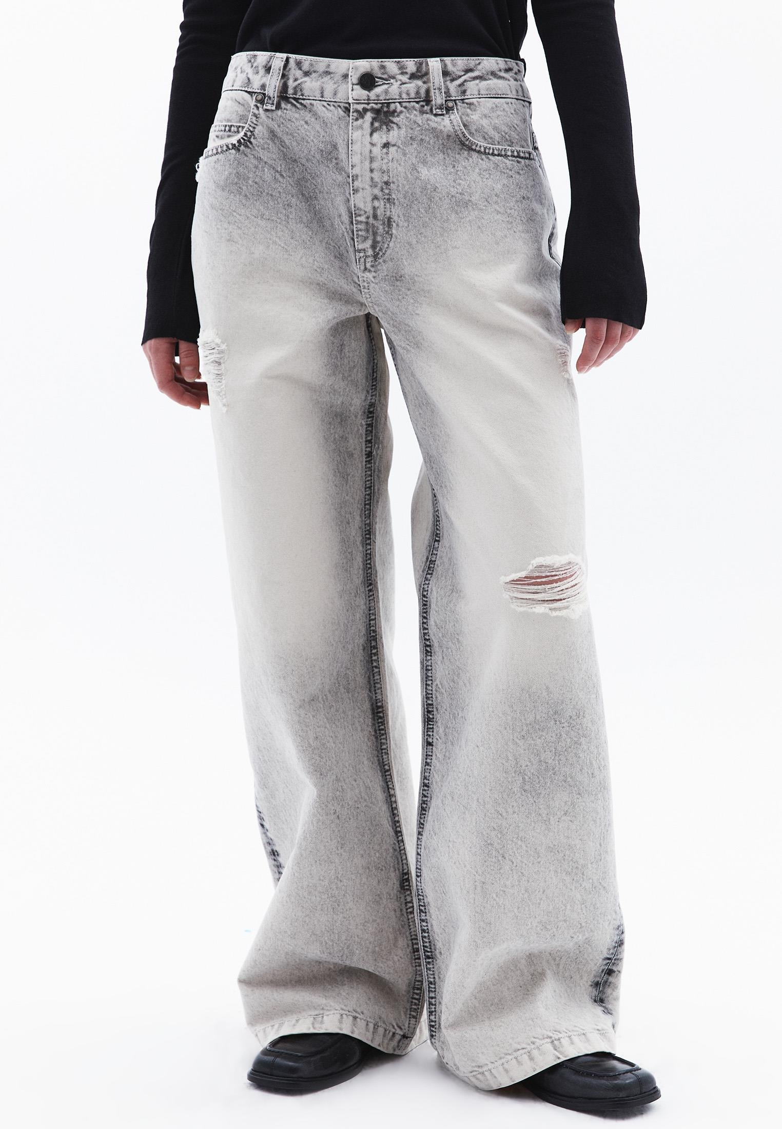 Five Pocket Wide Leg Pants - LIGHT GREY DENIM