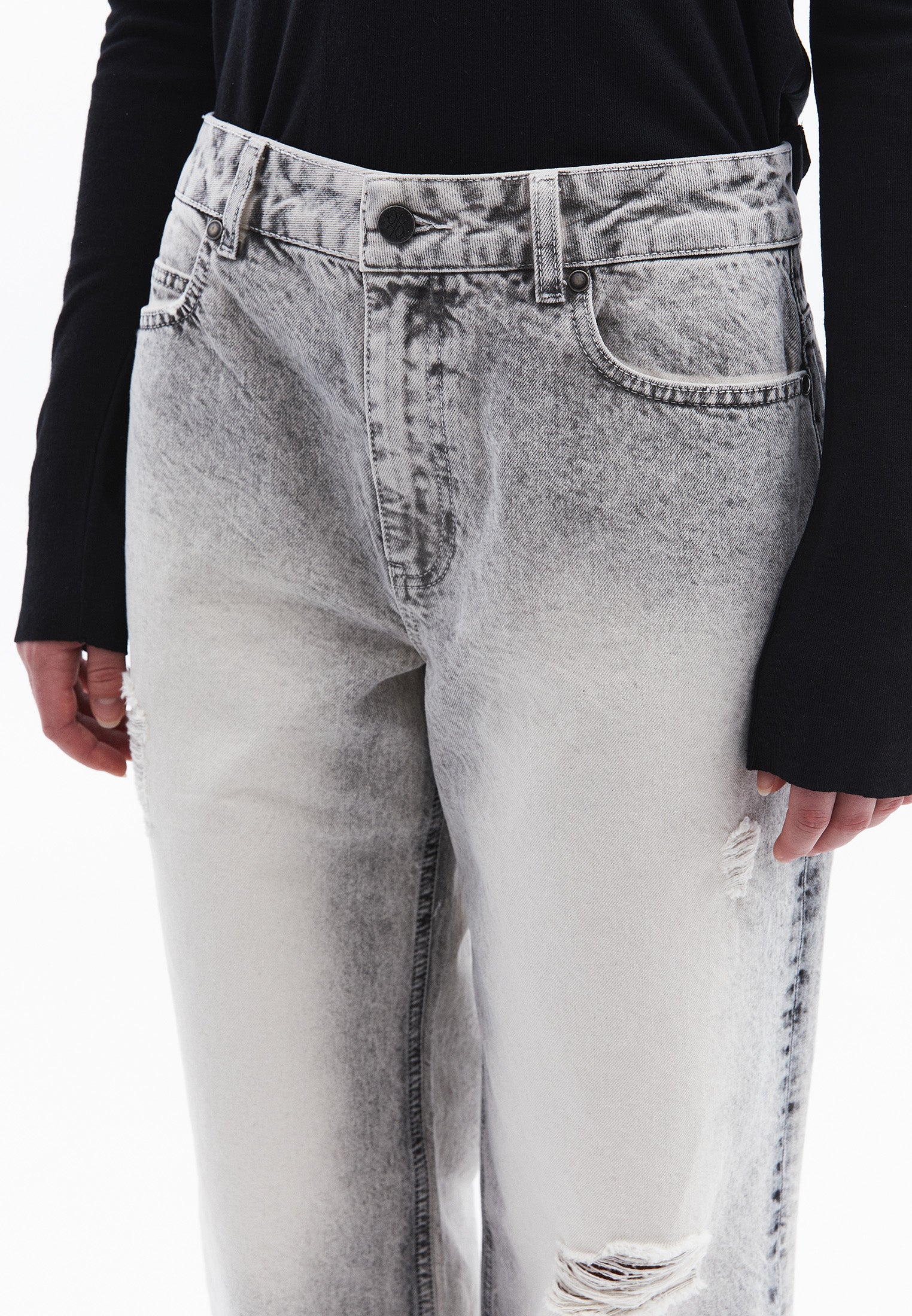 Five Pocket Wide Leg Pants - LIGHT GREY DENIM