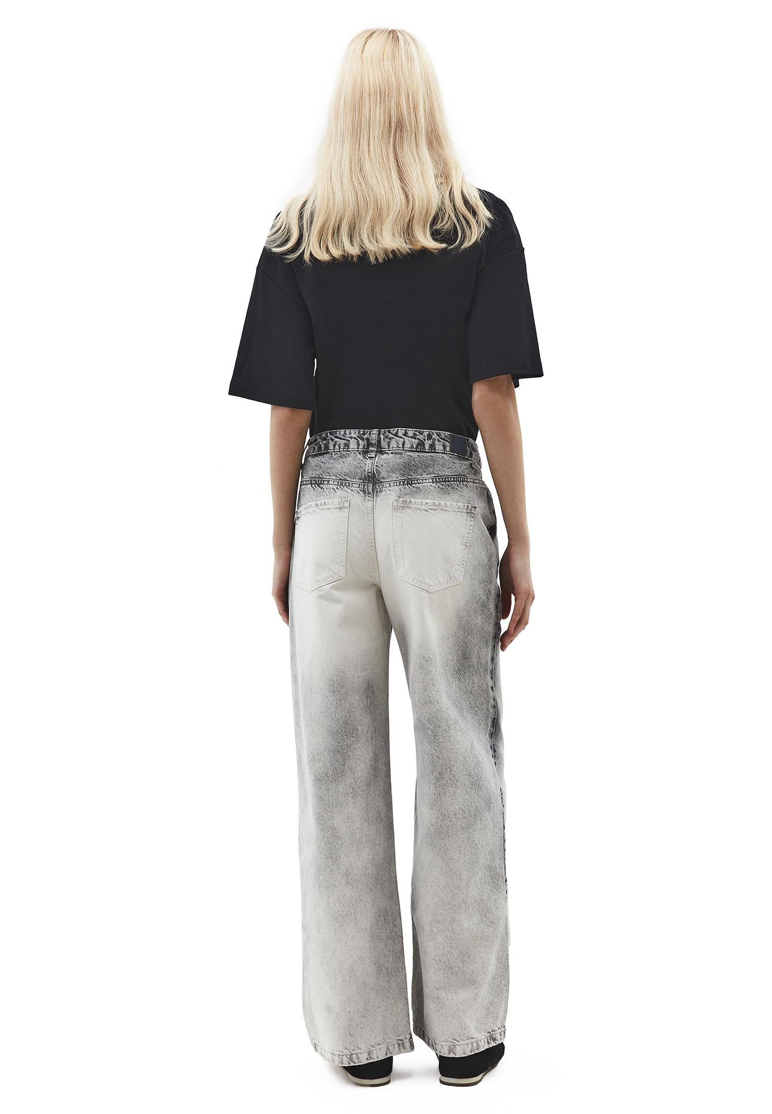 Straight Leg Mid Rise Pants - LIGHT GREY DENIM