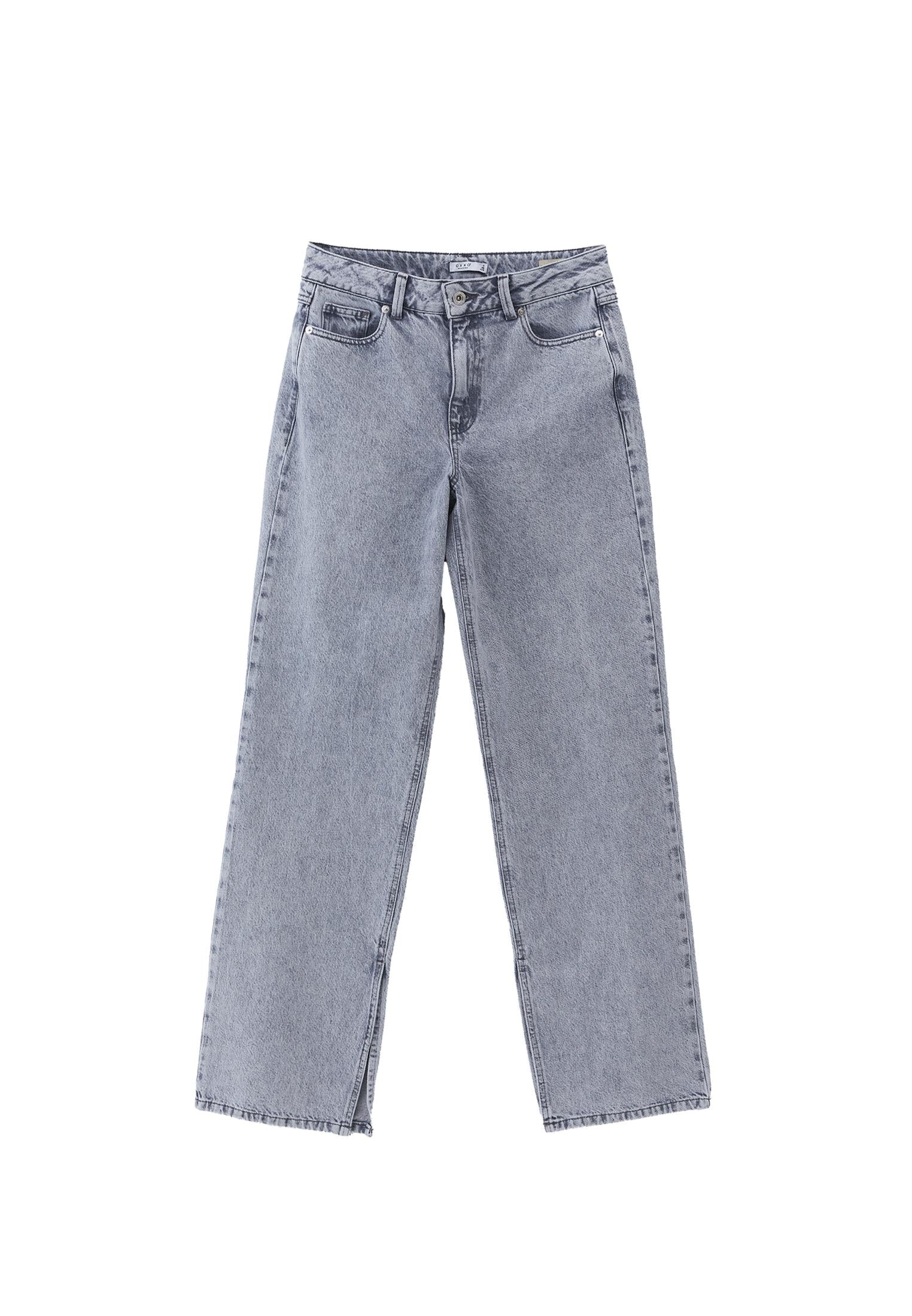 Straight Leg Five Pocket Denim Pants - LIGHT GREY DENIM