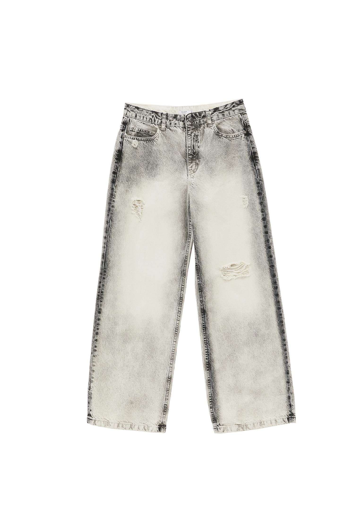 Straight Leg Mid Rise Pants - LIGHT GREY DENIM
