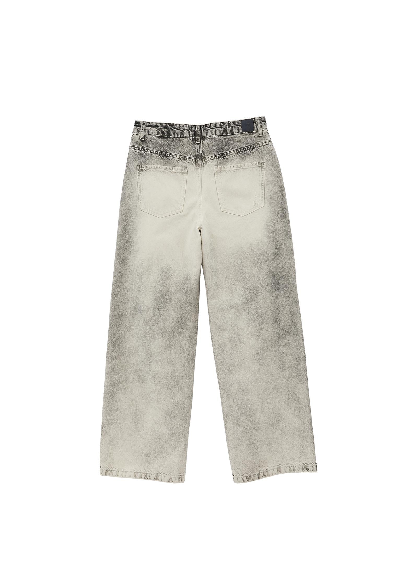 Straight Leg Mid Rise Pants - LIGHT GREY DENIM