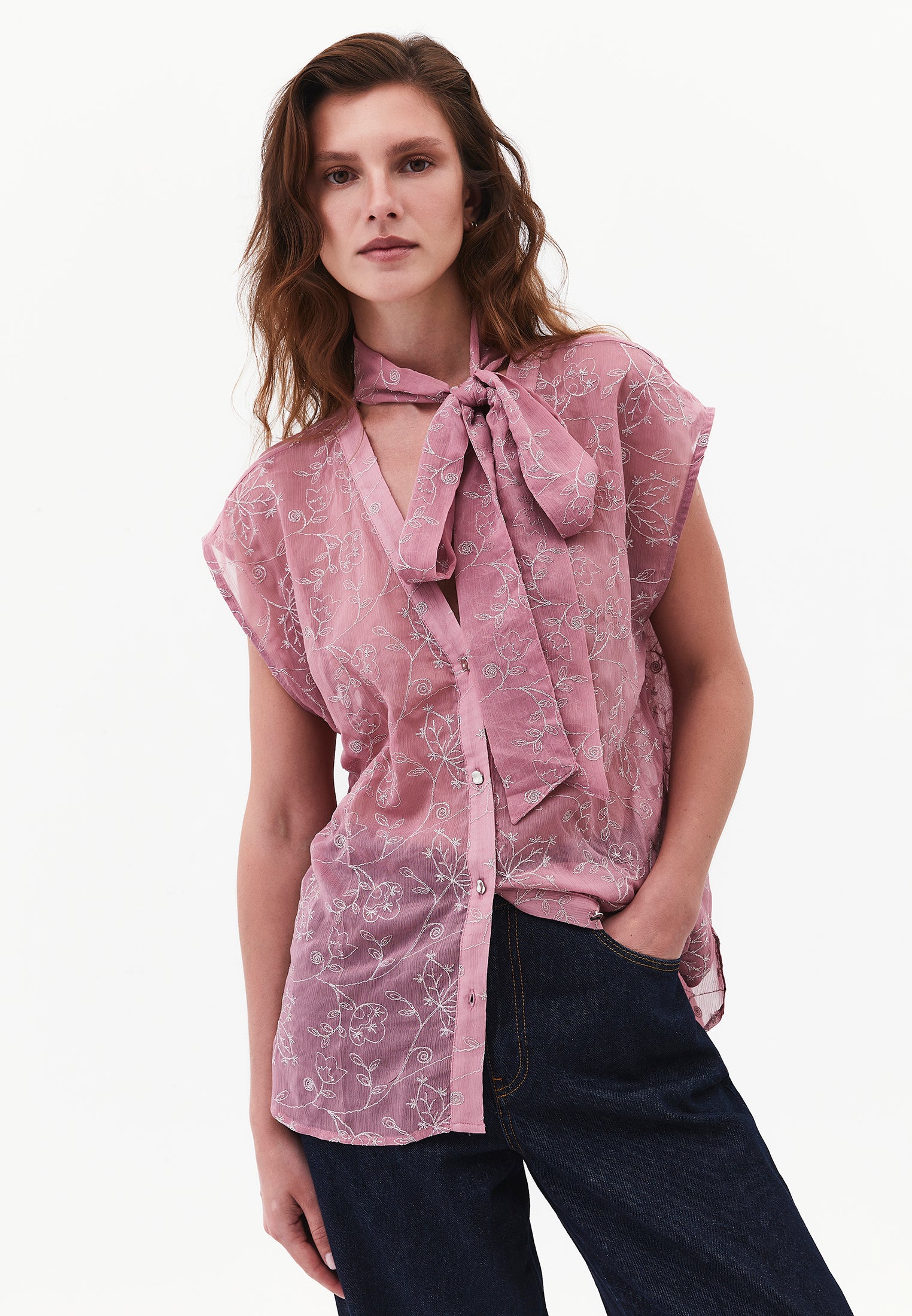 V-Neck Glitter Long Sleeve Shirt - LILAS